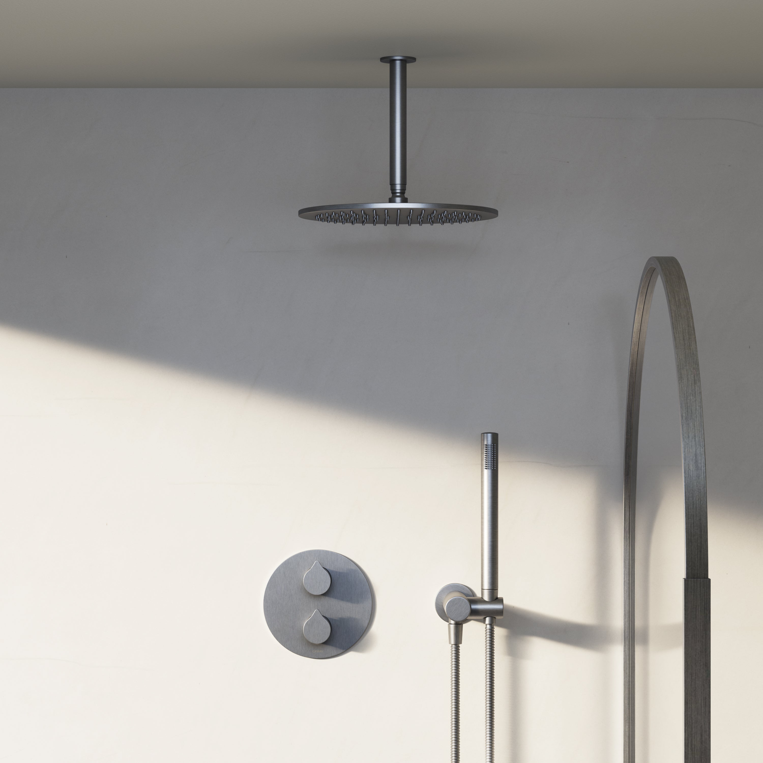 Image of Arc 2-Way Thermostatic Shower Set – Ceiling Mounted Overhead & Angled Hand Shower