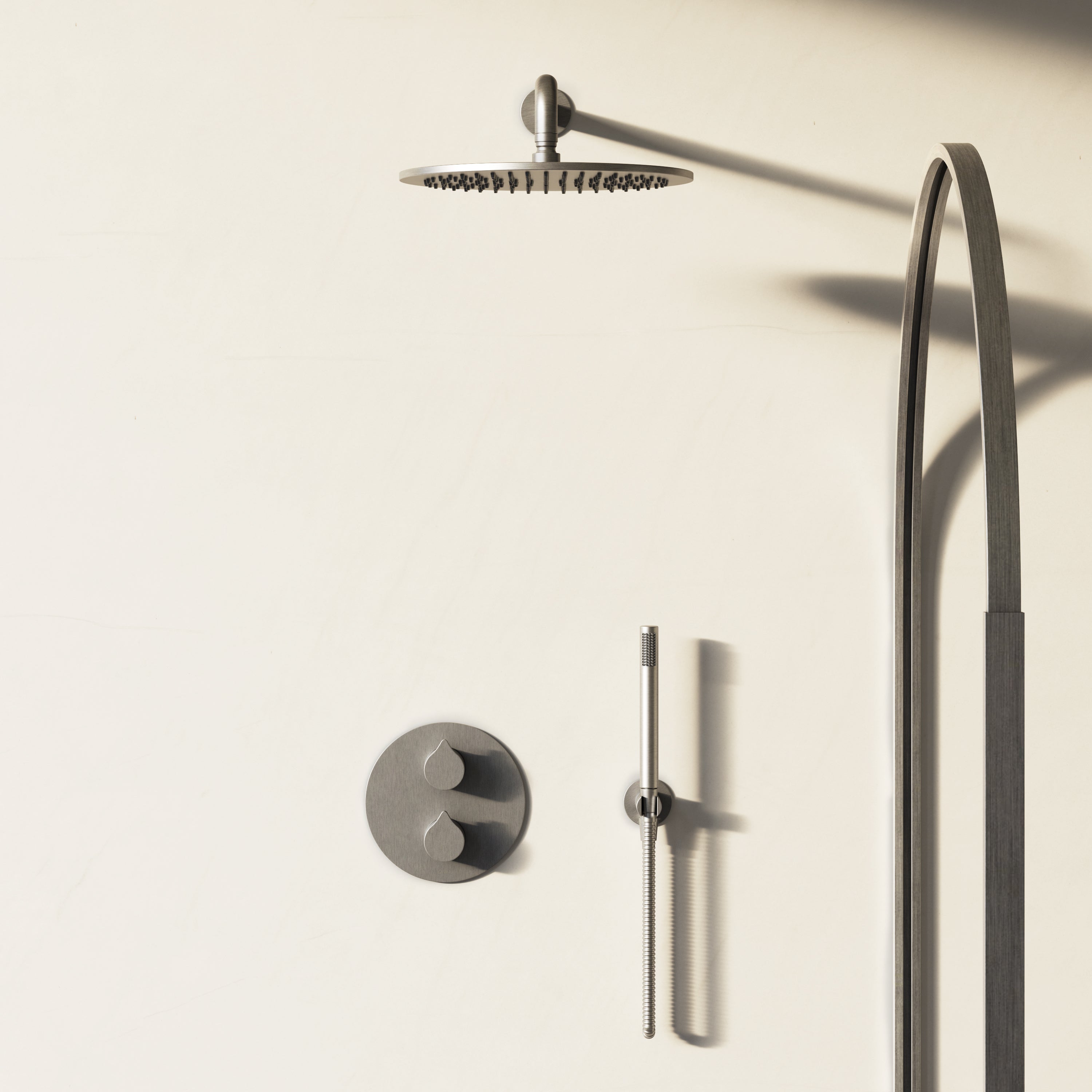Image of Arc 2-Way Thermostatic Shower Set – Overhead & Straight Hand Shower
