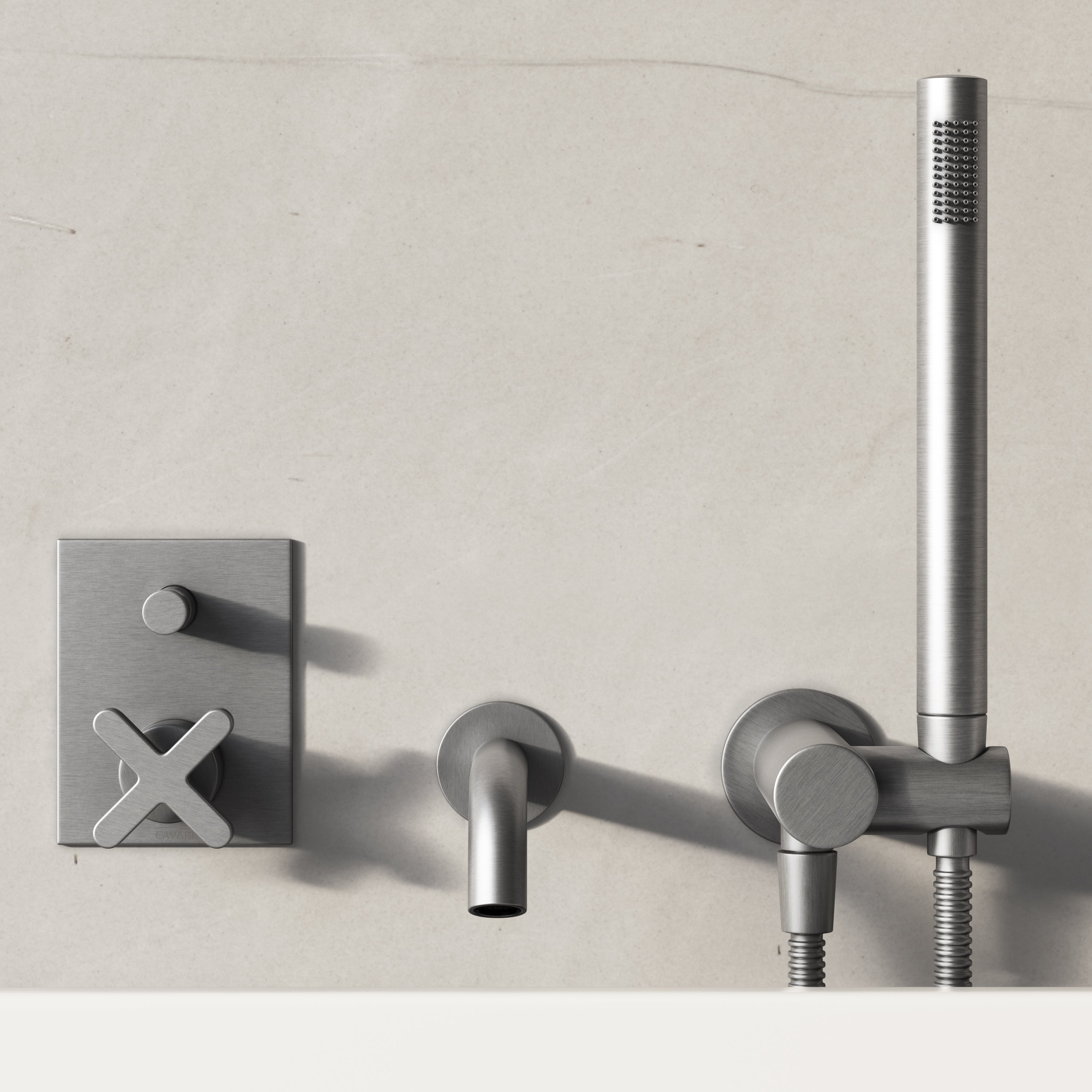 Image of Axiom 2-Way Thermostatic Shower Set – Overhead & Angled Hand Shower