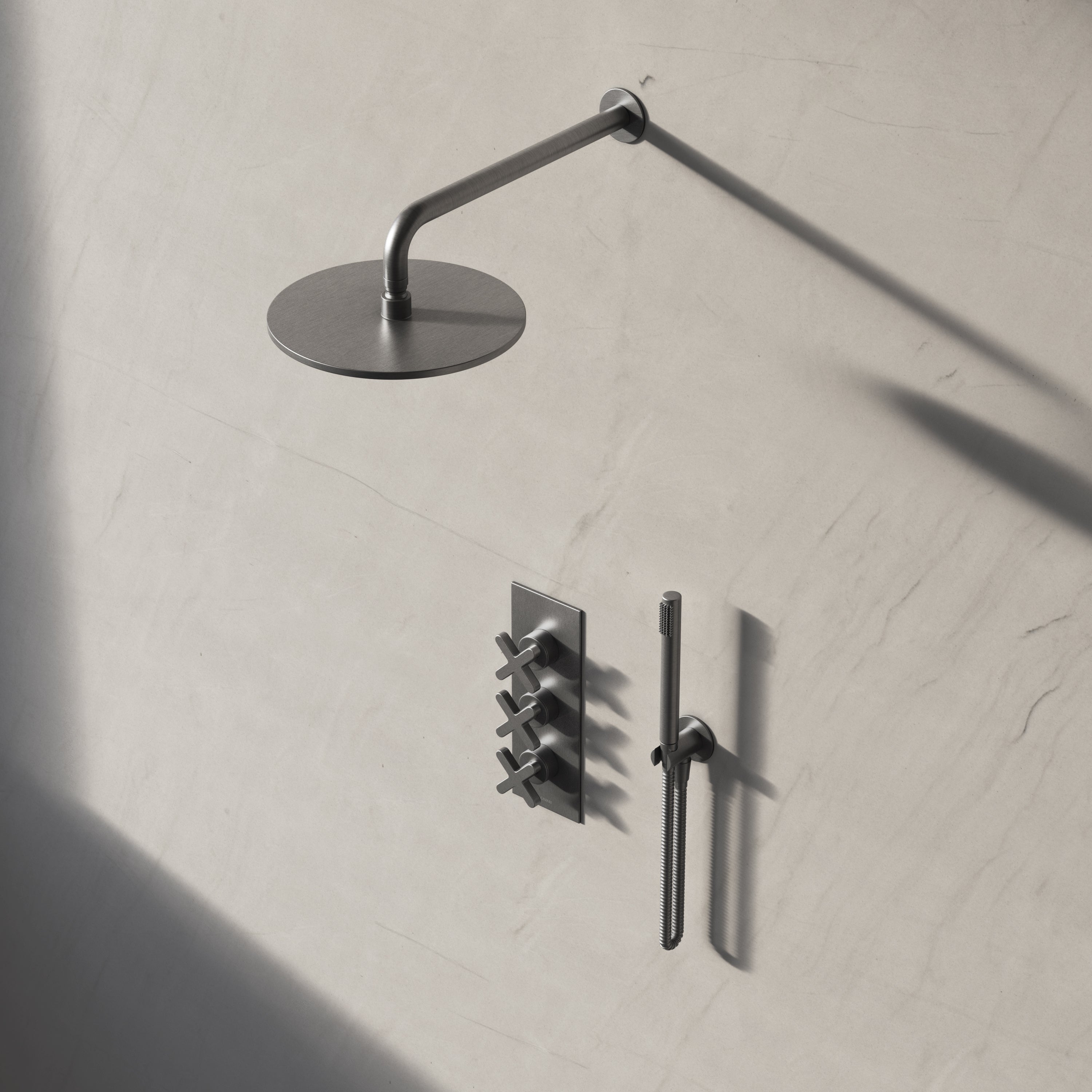 Image of Axiom 2-Way Thermostatic Shower Set – Overhead & Straight Hand Shower