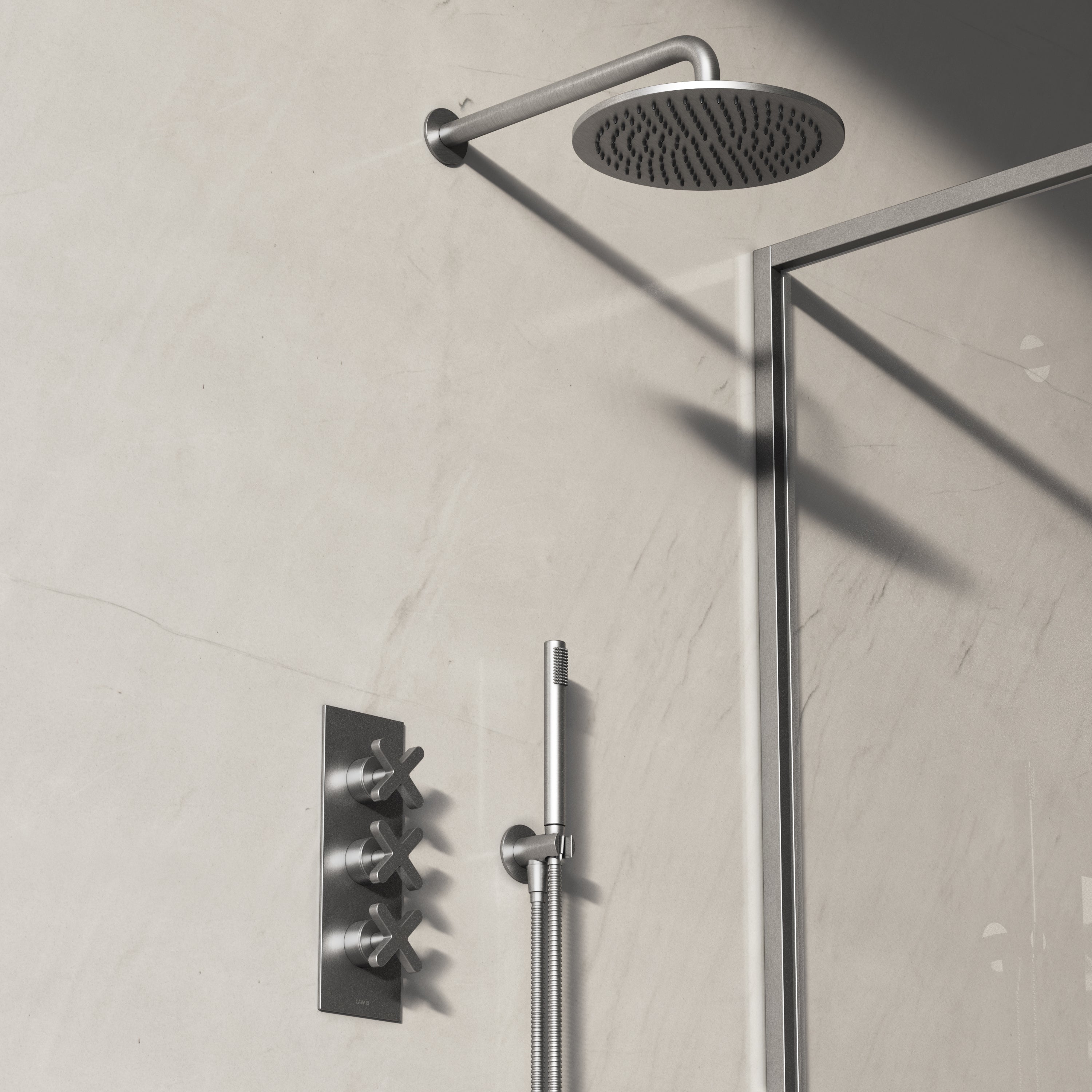 Image of Axiom 2-Way Thermostatic Shower Set – Overhead & Straight Hand Shower