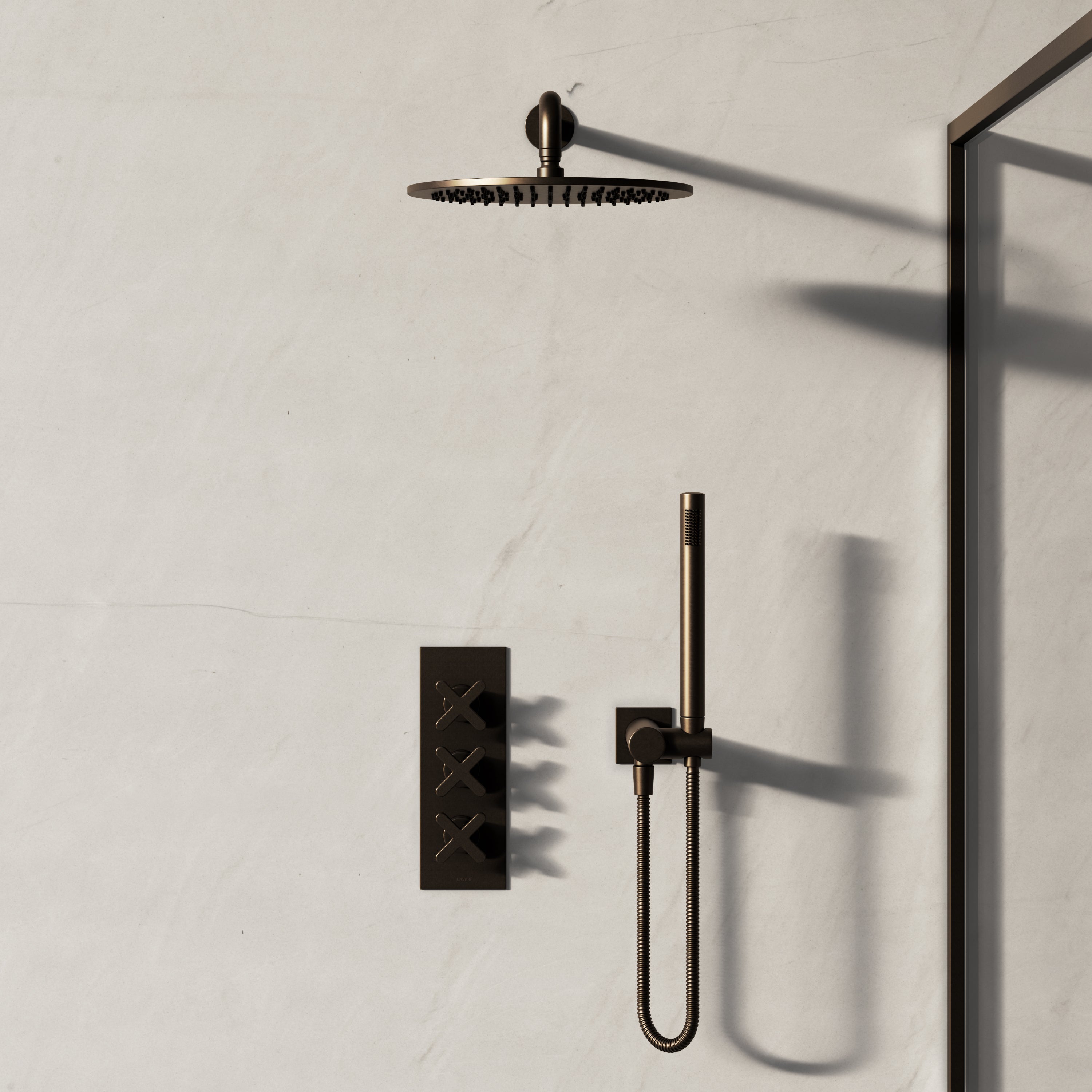 Image of Axiom 2-Way Thermostatic Shower Set – Overhead & Straight Hand Shower