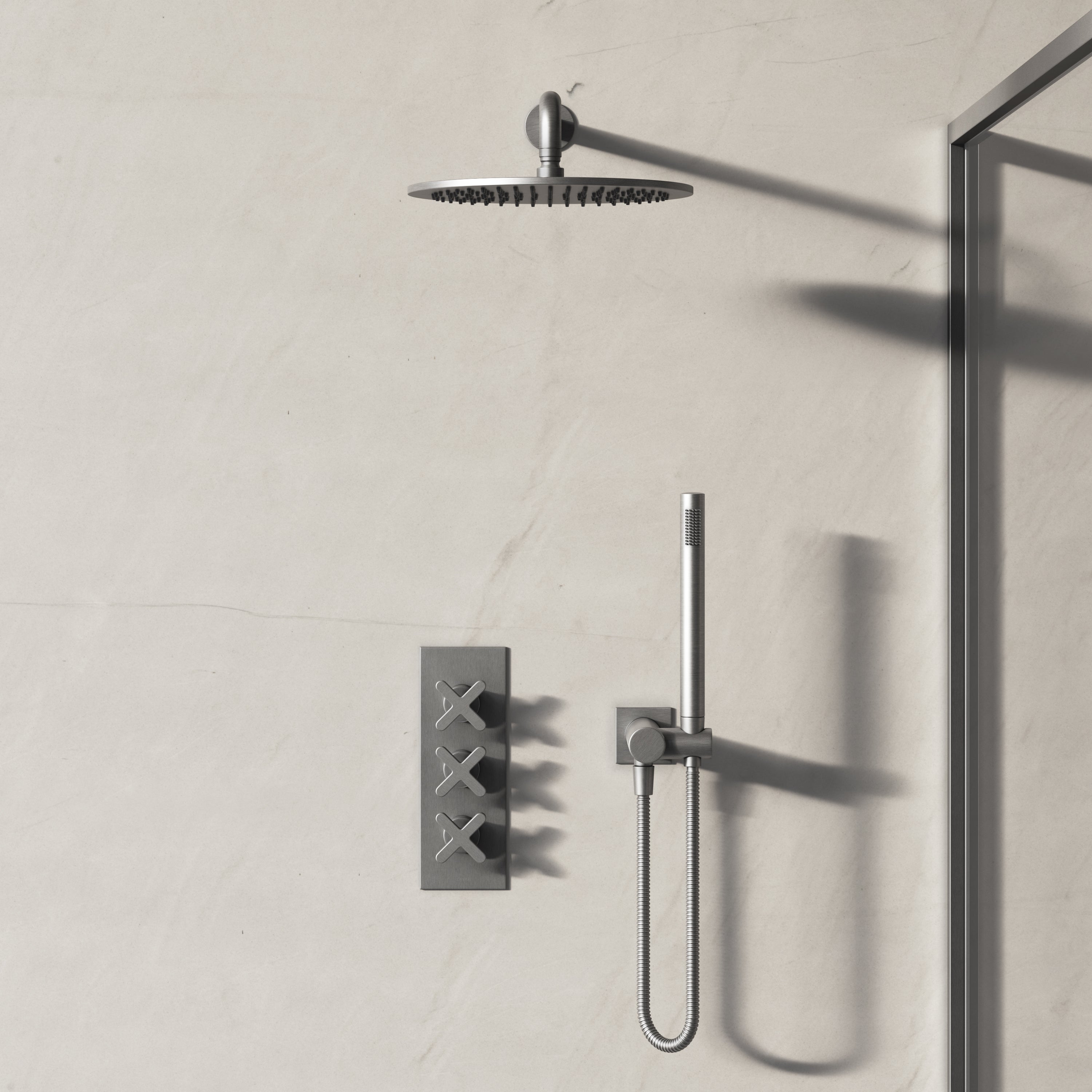 Image of Axiom 2-Way Thermostatic Shower Set – Overhead & Straight Hand Shower