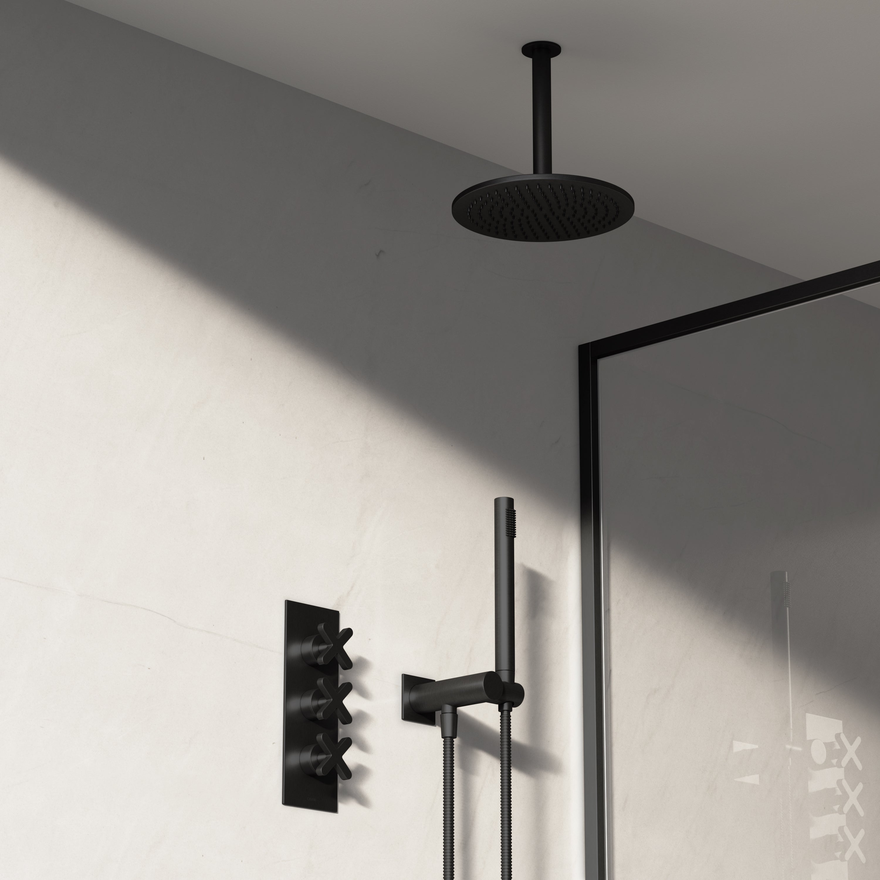 Image of Axiom 2-Way Thermostatic Shower Set – Ceiling Mounted Overhead & Square Hand Shower