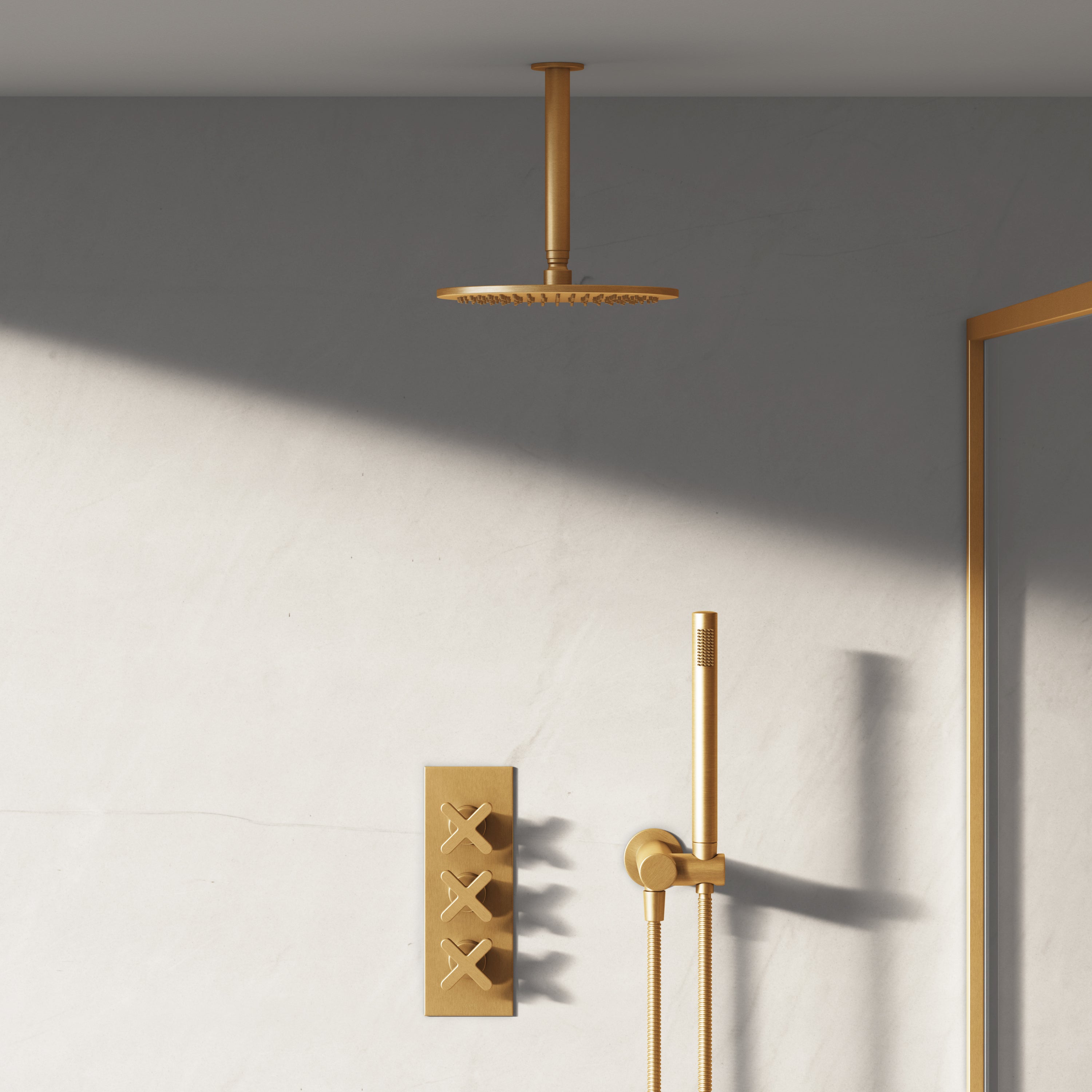 Image of Axiom 2-Way Thermostatic Shower Set – Ceiling Mounted Overhead & Square Hand Shower