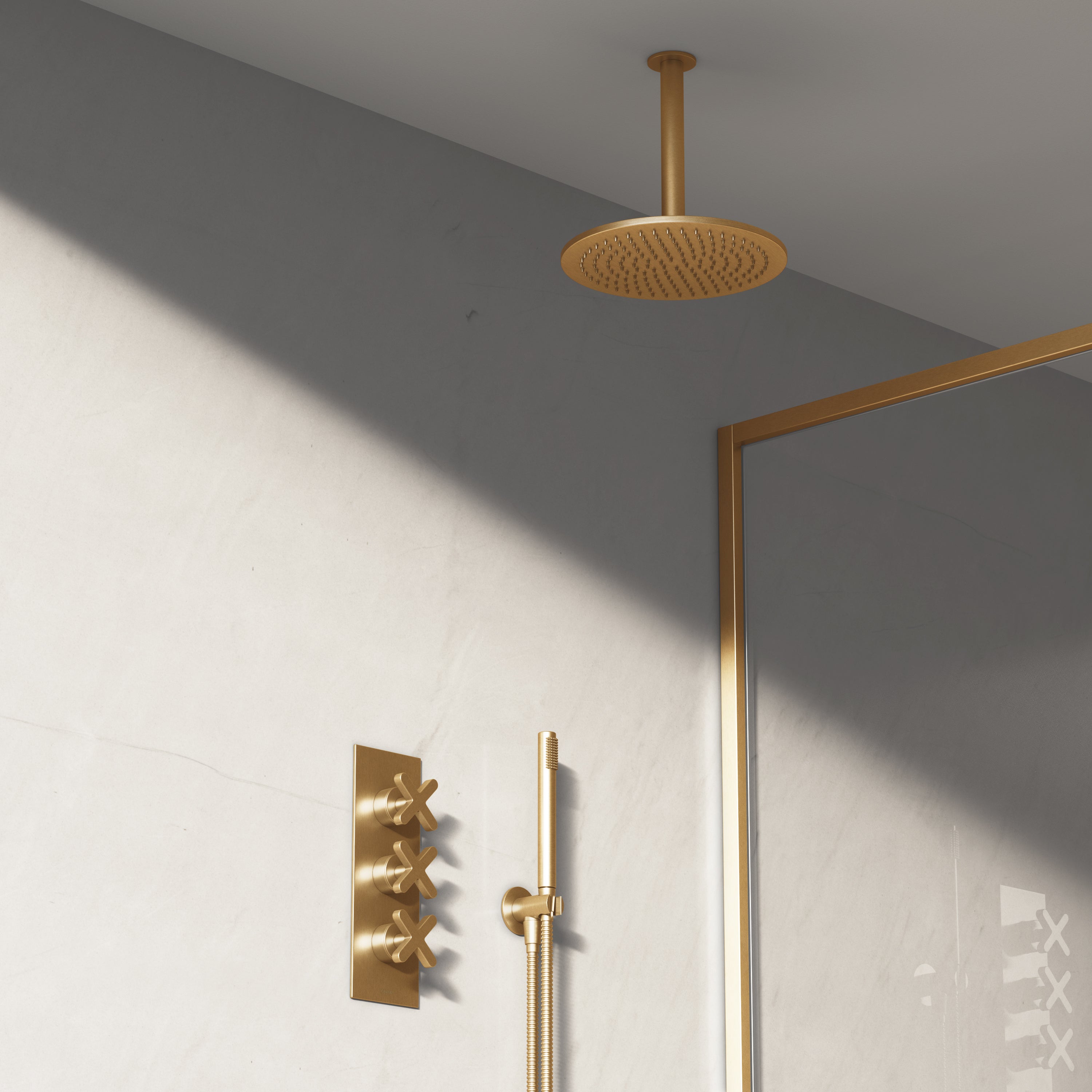Image of Axiom 2-Way Thermostatic Shower Set – Ceiling Mounted Overhead & Straight Hand Shower