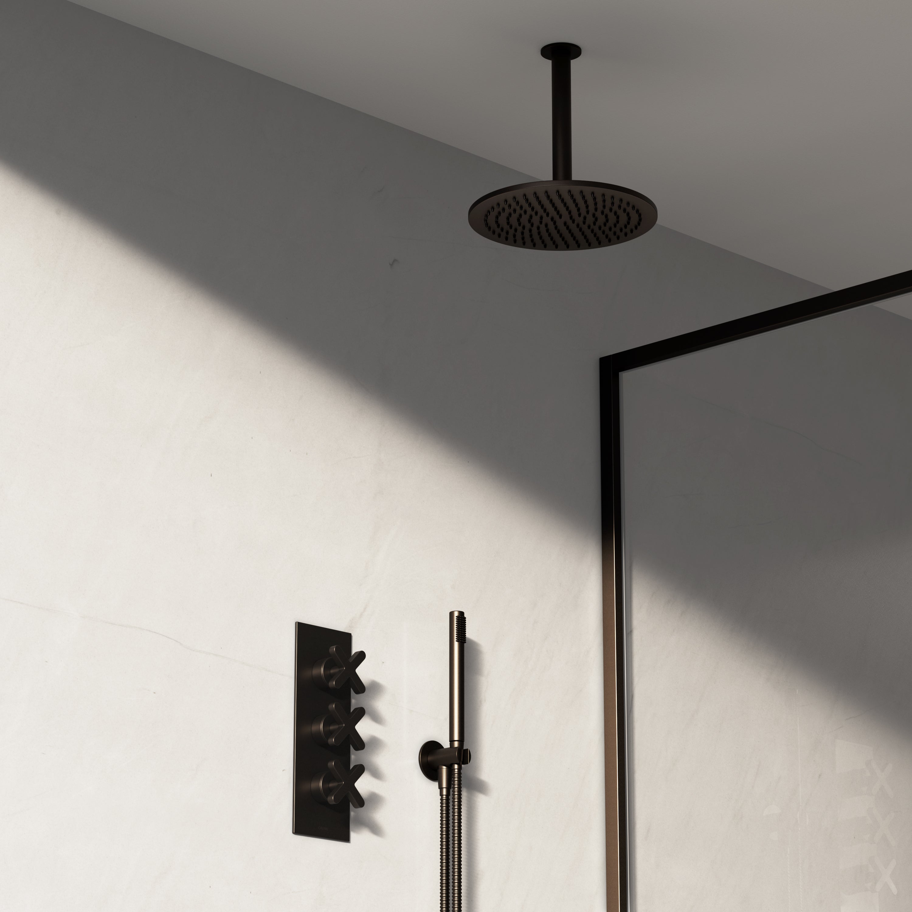 Image of Axiom 2-Way Thermostatic Shower Set – Ceiling Mounted Overhead & Straight Hand Shower