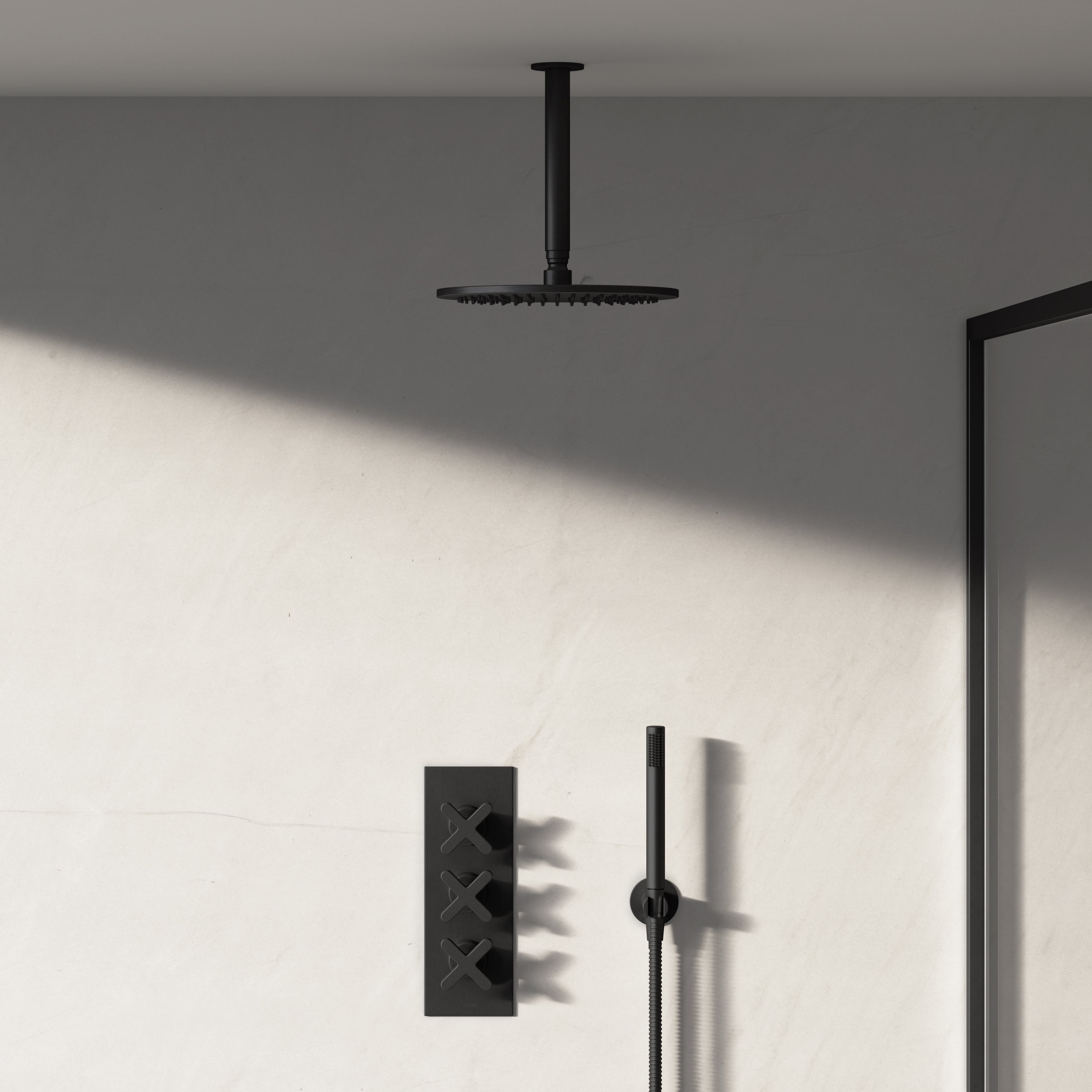 Image of Axiom 2-Way Thermostatic Shower Set – Ceiling Mounted Overhead & Straight Hand Shower