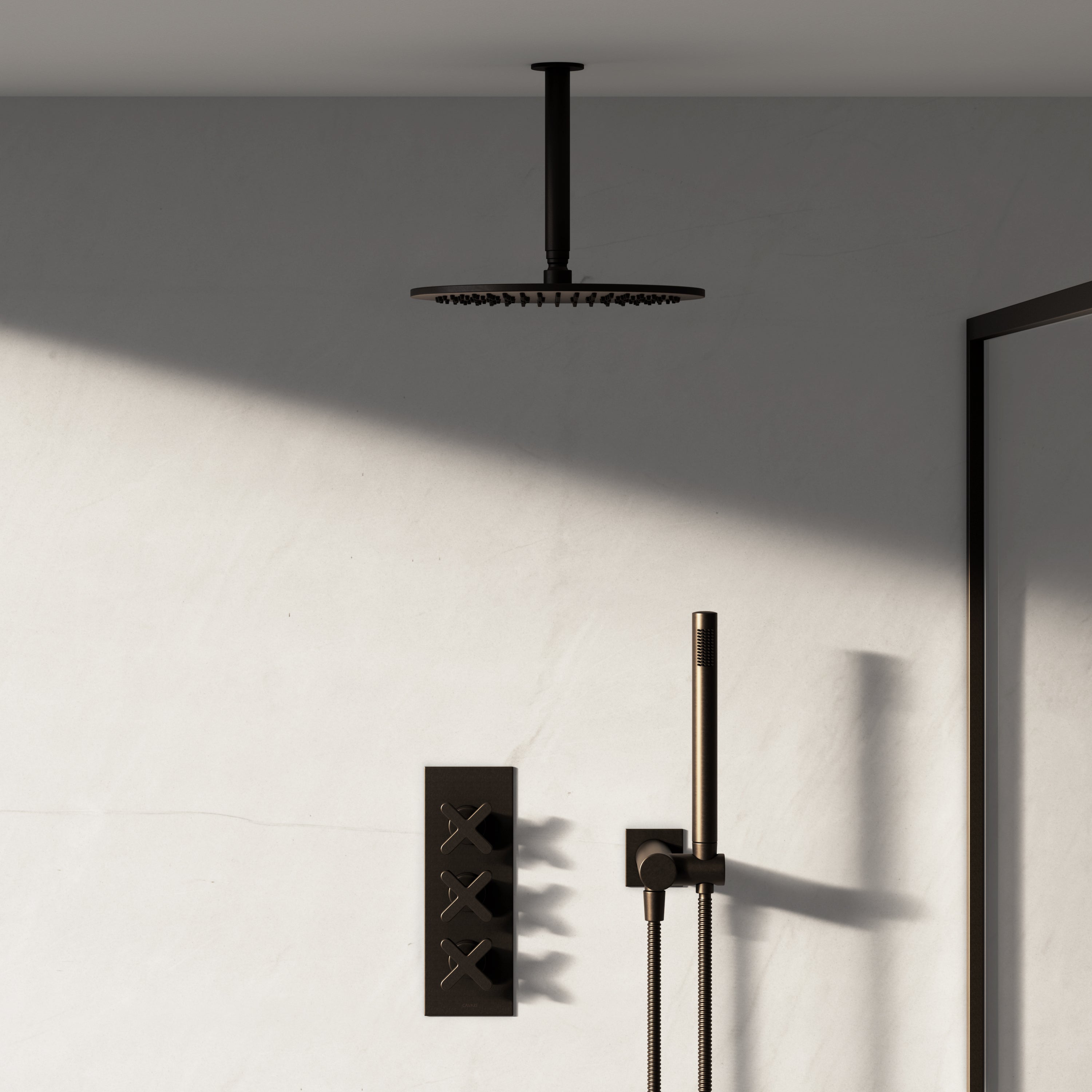 Image of Axiom 2-Way Thermostatic Shower Set – Ceiling Mounted Overhead & Straight Hand Shower