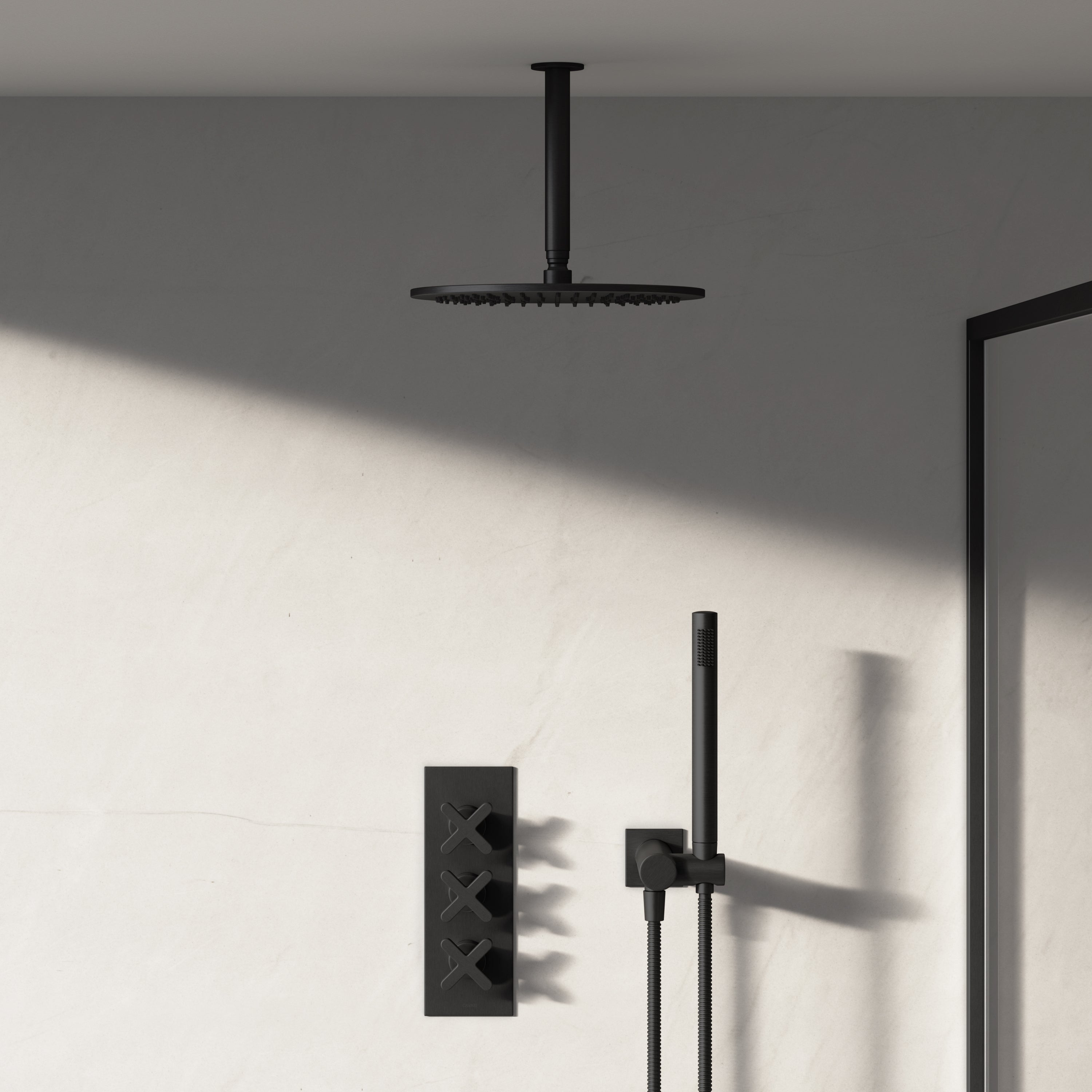 Image of Axiom 2-Way Thermostatic Shower Set – Ceiling Mounted Overhead & Straight Hand Shower