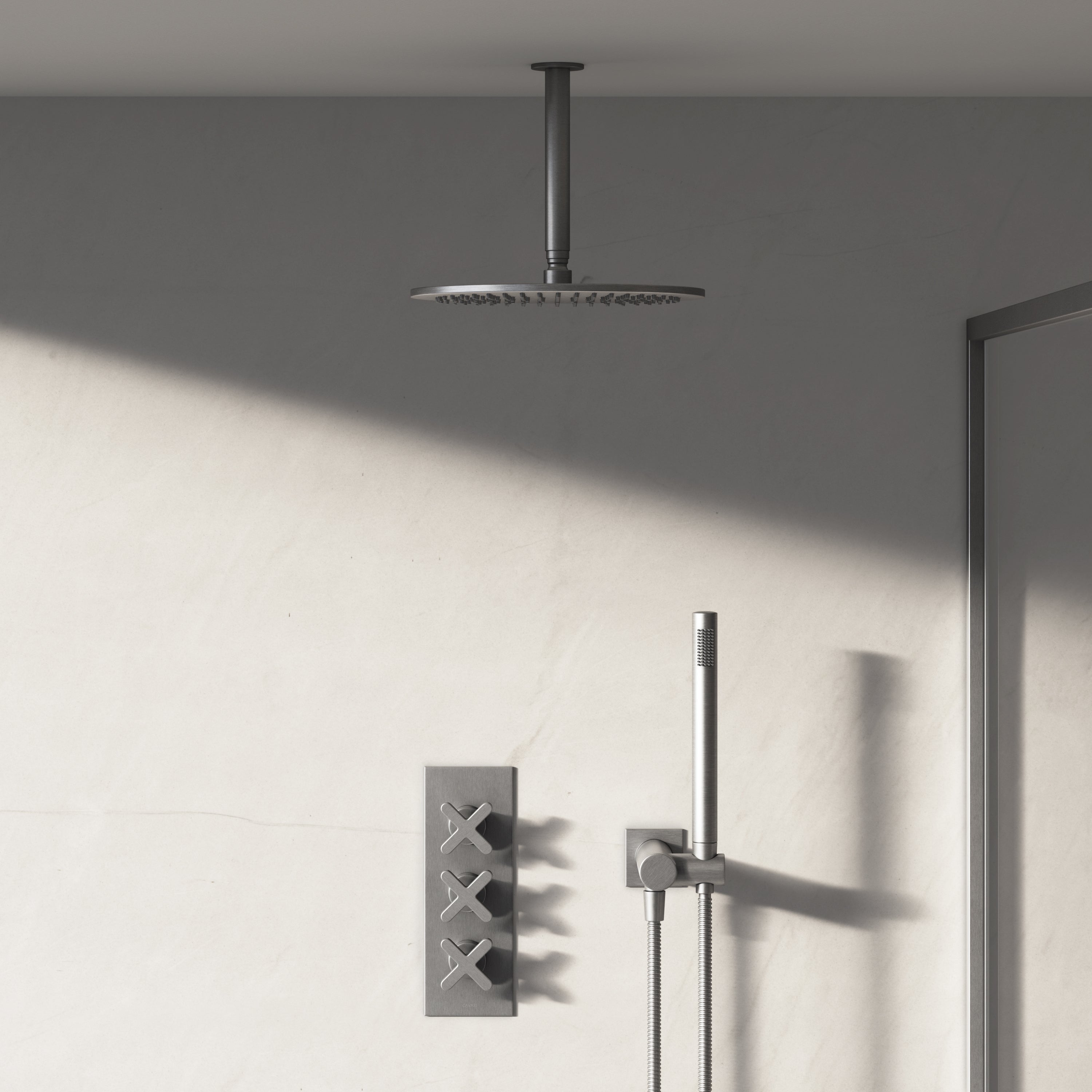 Image of Axiom 2-Way Thermostatic Shower Set – Ceiling Mounted Overhead & Straight Hand Shower