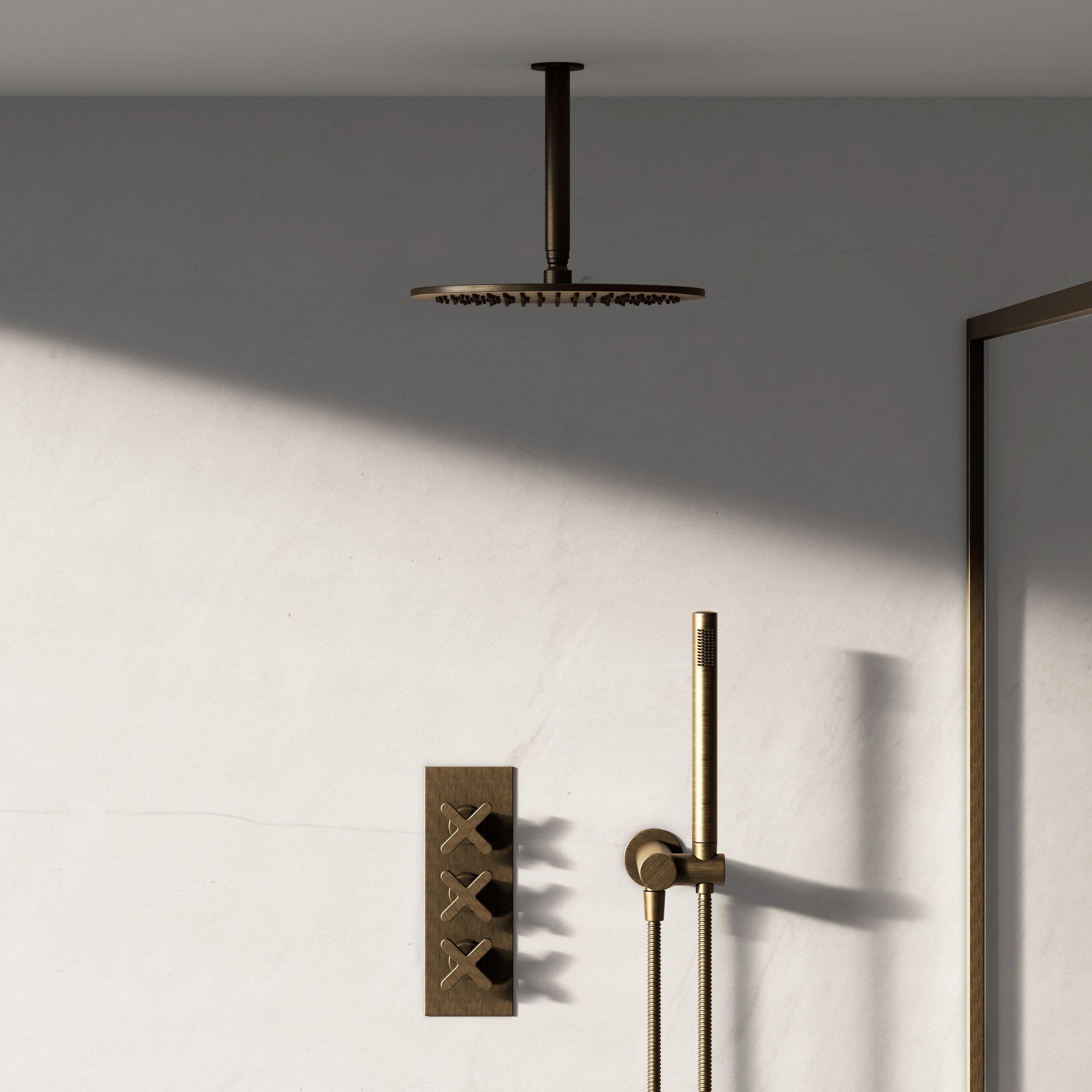 Image of Axiom 2-Way Thermostatic Shower Set – Ceiling Mounted Overhead & Angled Hand Shower