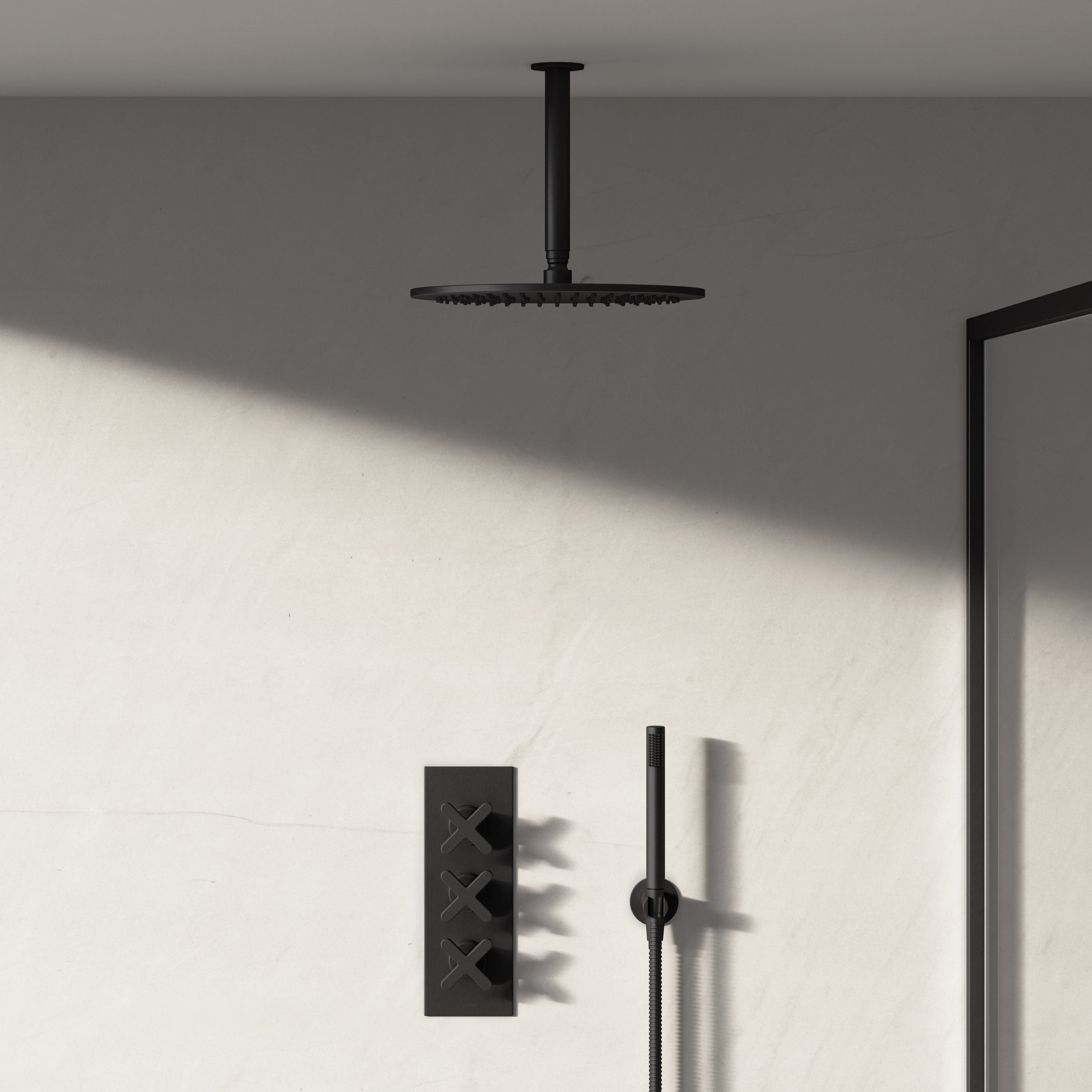Image of Axiom 2-Way Thermostatic Shower Set – Ceiling Mounted Overhead & Angled Hand Shower