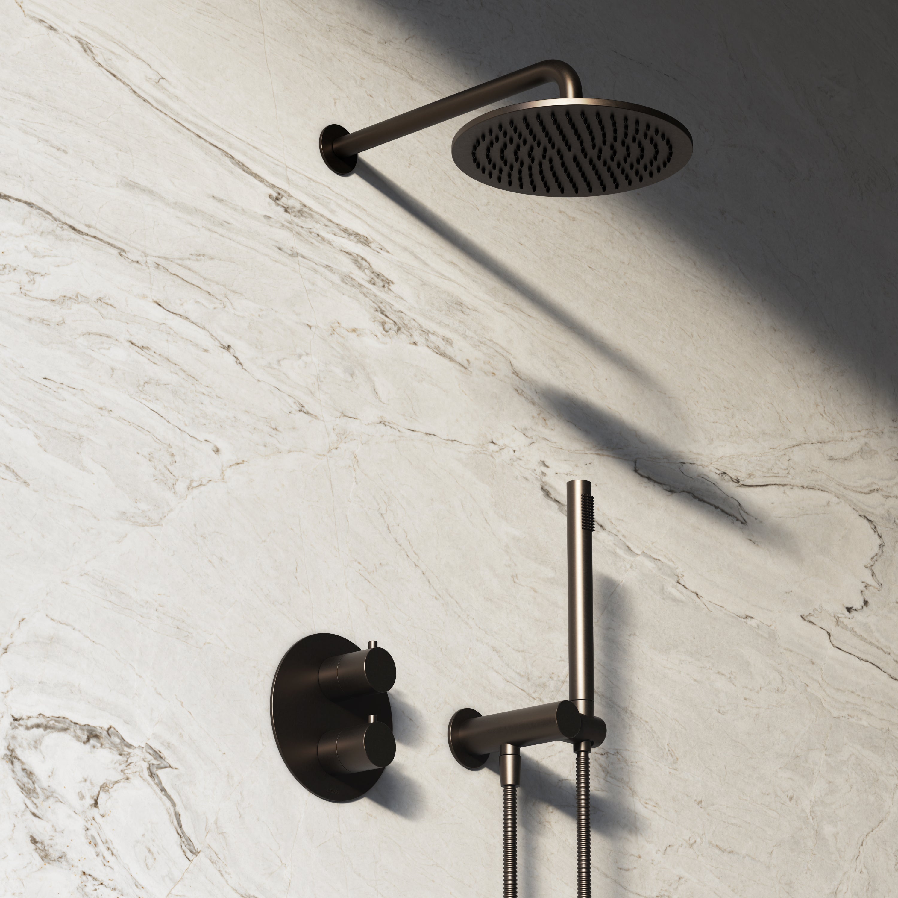 Image of Origin 2-Way Thermostatic Shower Set – Overhead & Angled Hand Shower