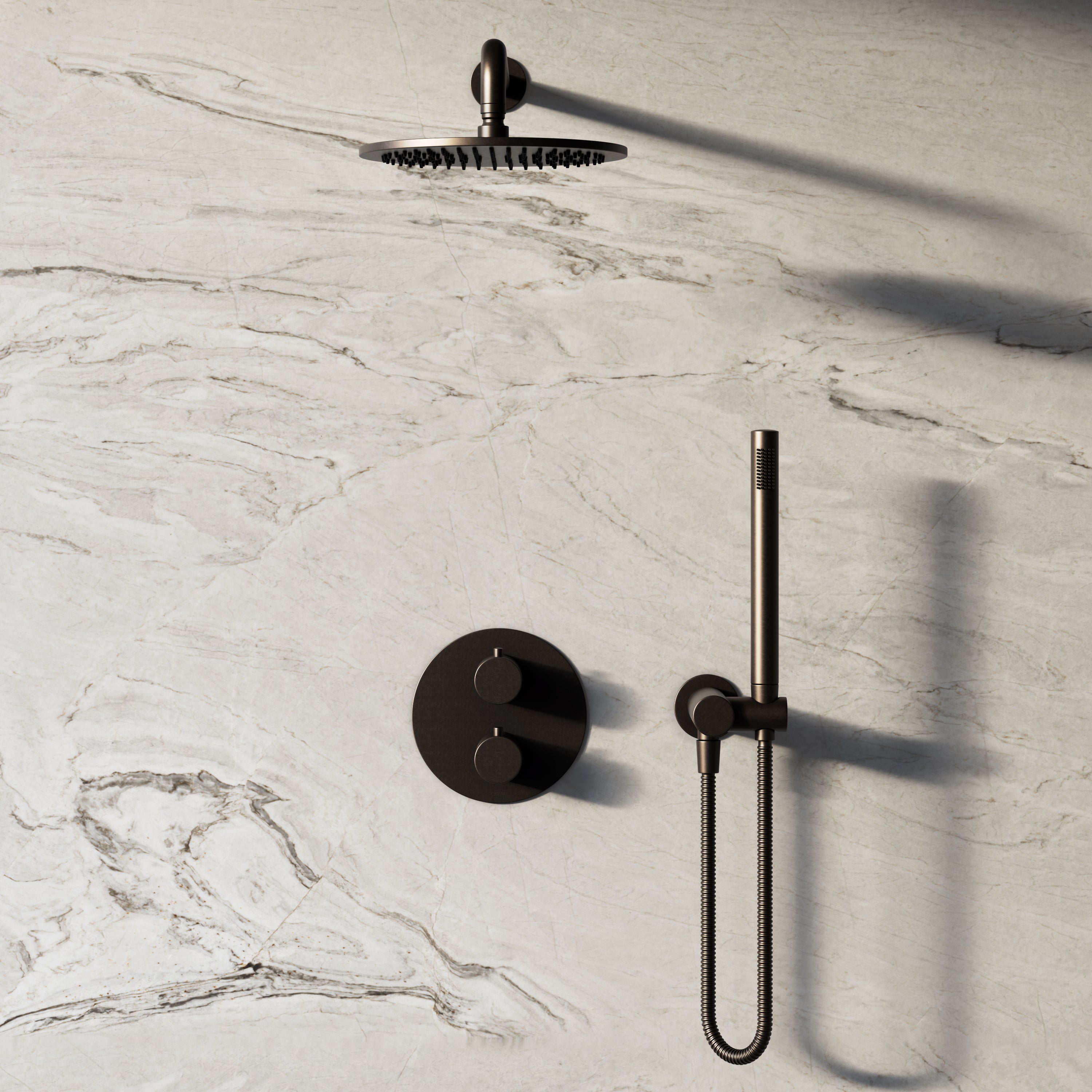 Image of Origin 2-Way Thermostatic Shower Set – Overhead & Angled Hand Shower
