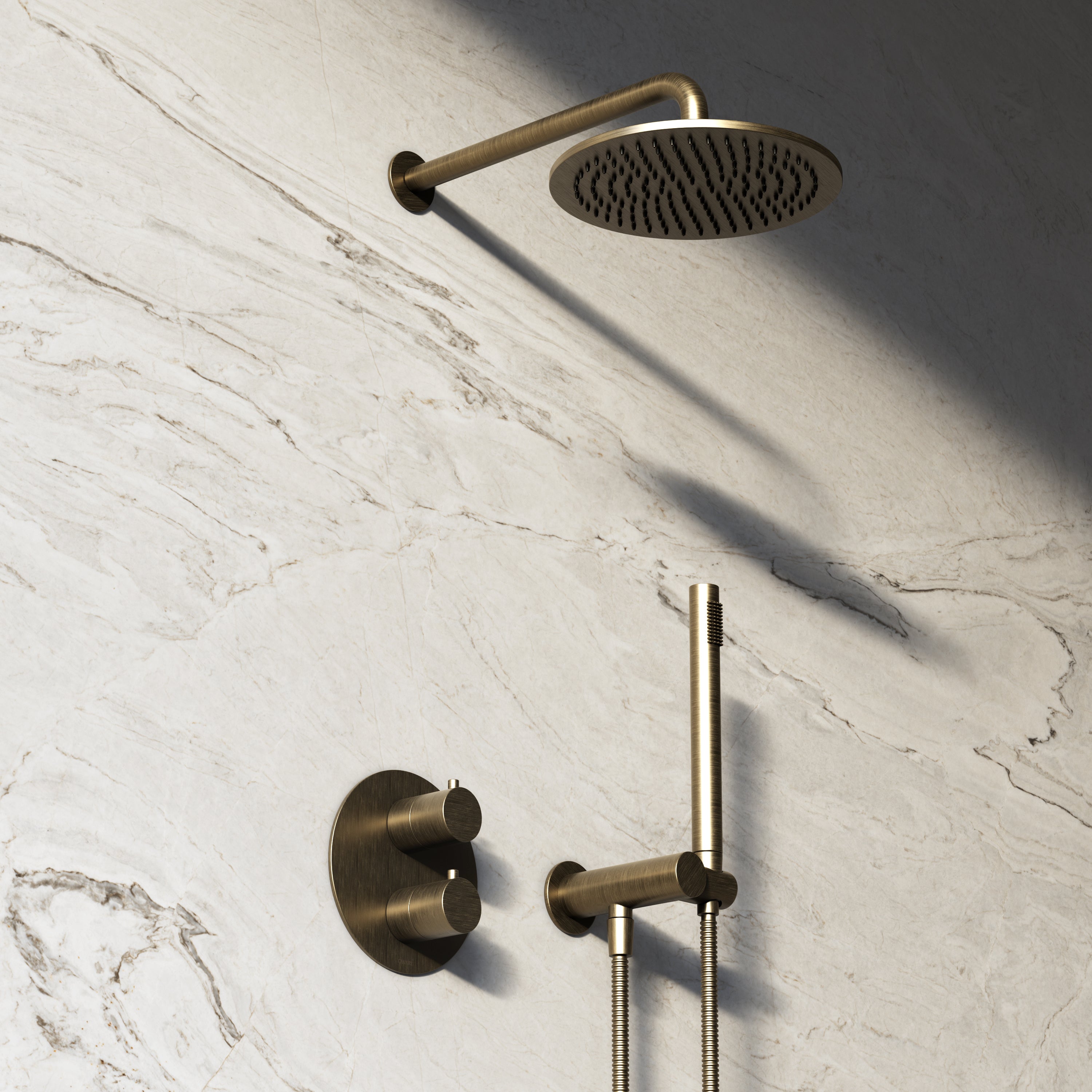 Image of Origin 2-Way Thermostatic Shower Set – Overhead & Angled Hand Shower