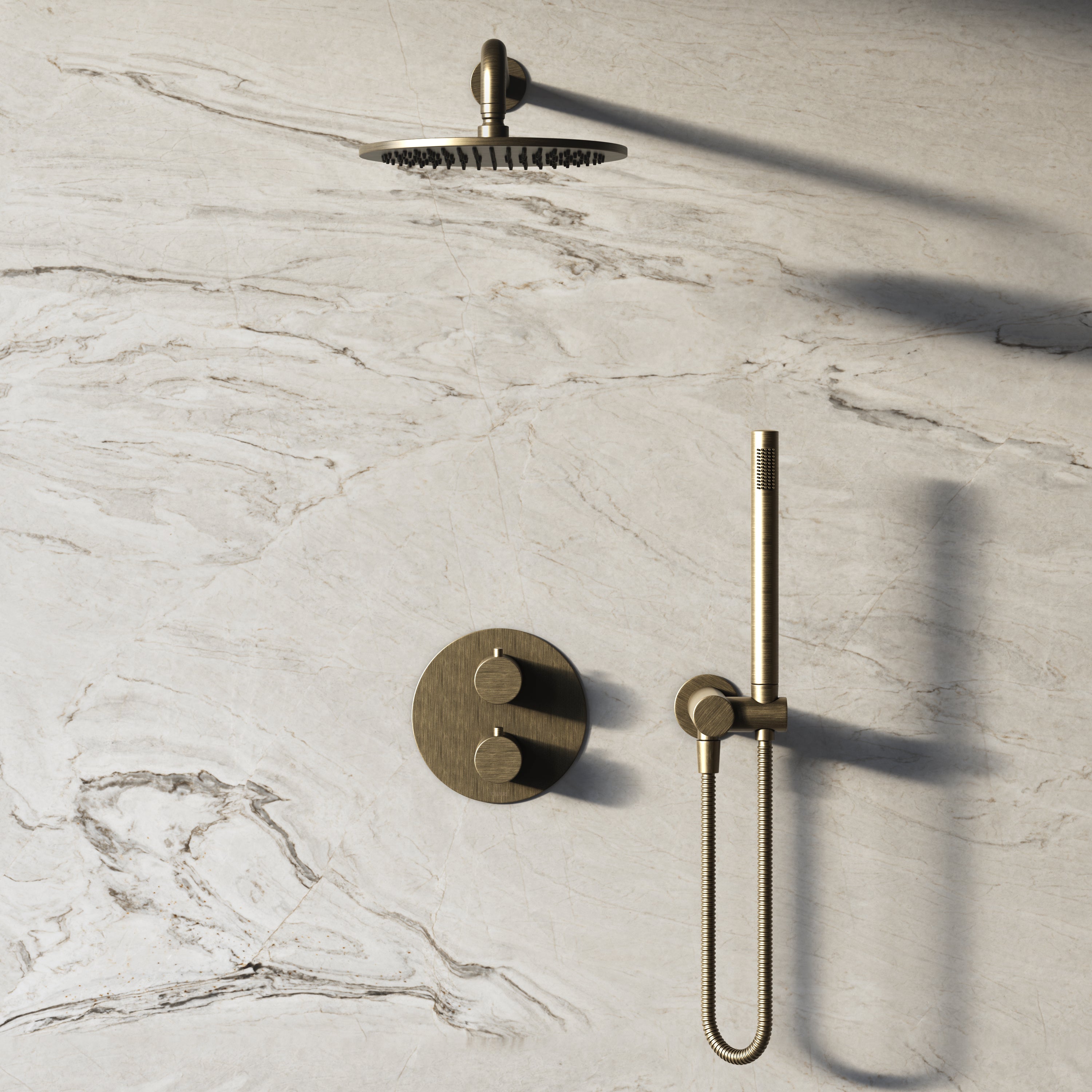 Image of Origin 2-Way Thermostatic Shower Set – Overhead & Angled Hand Shower