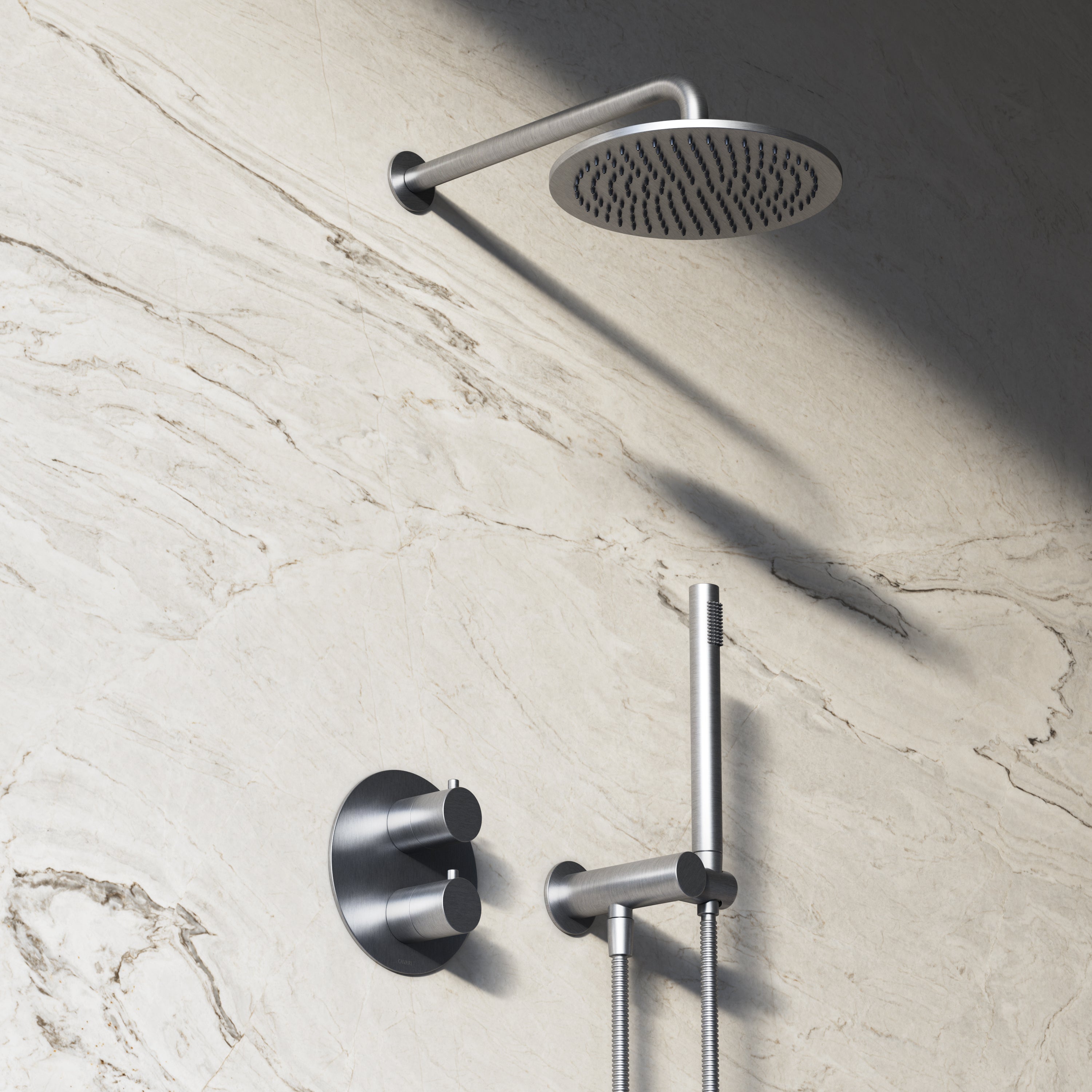 Image of Origin 2-Way Thermostatic Shower Set – Overhead & Angled Hand Shower