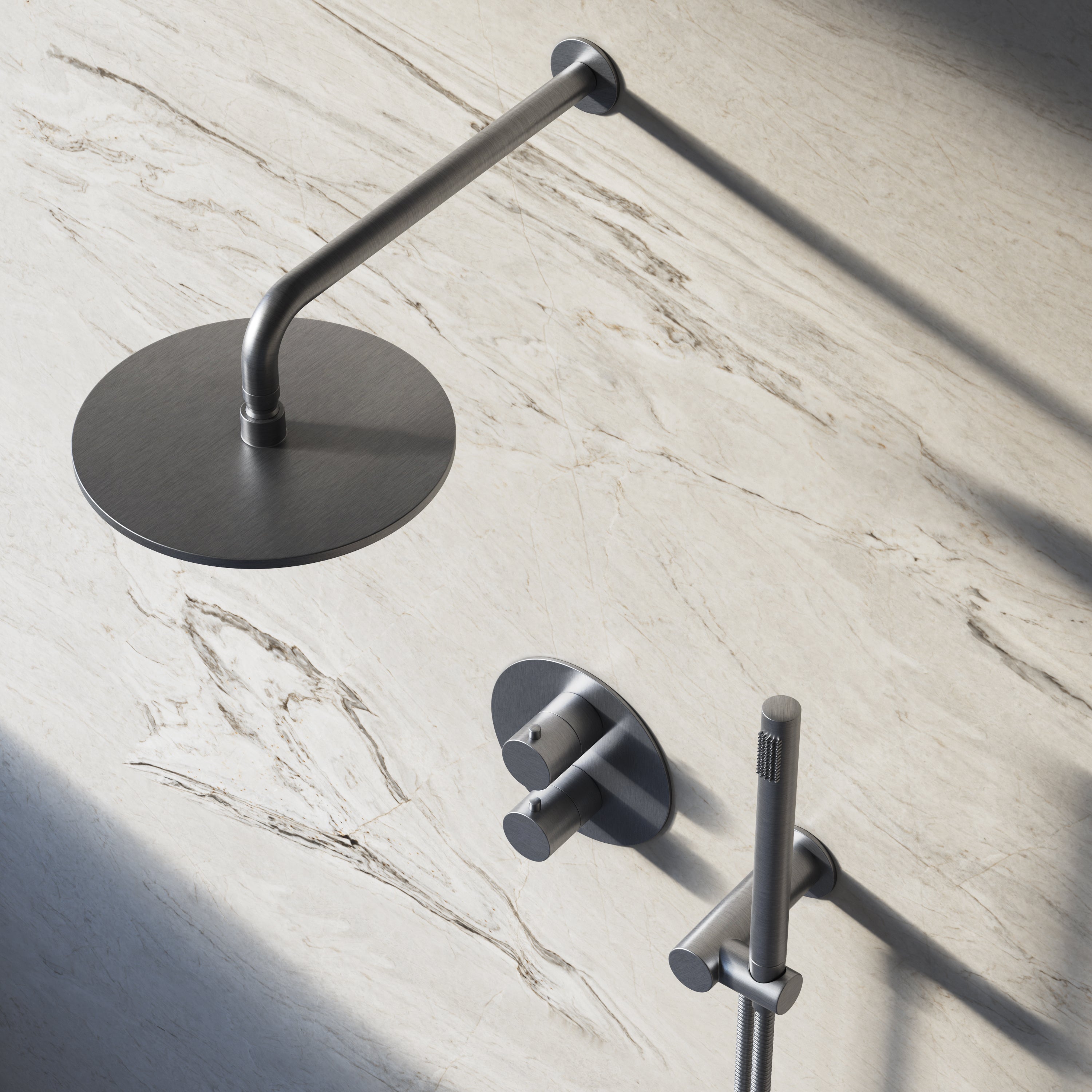 Image of Origin 2-Way Thermostatic Shower Set – Overhead & Angled Hand Shower