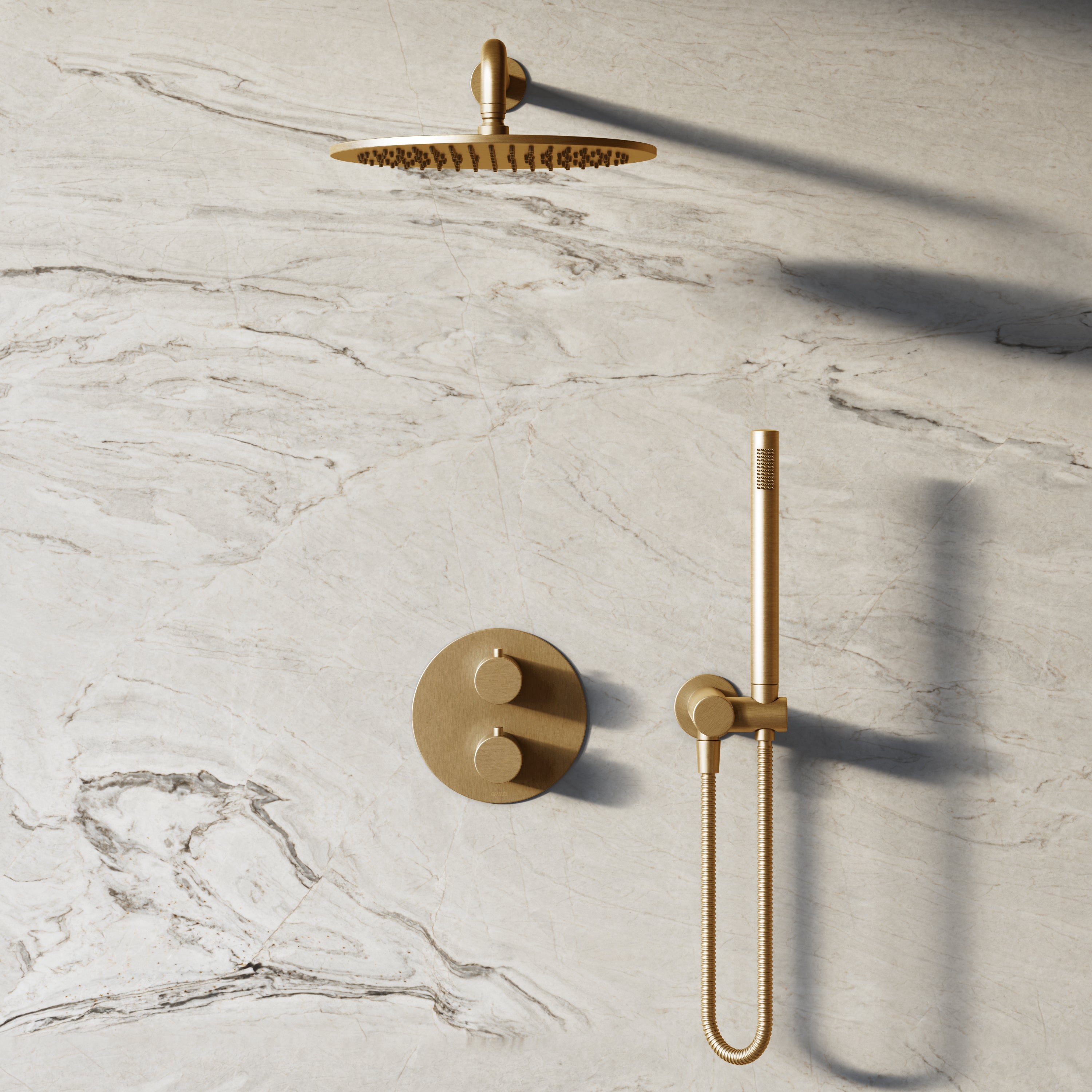 Image of Origin 2-Way Thermostatic Shower Set – Overhead & Angled Hand Shower