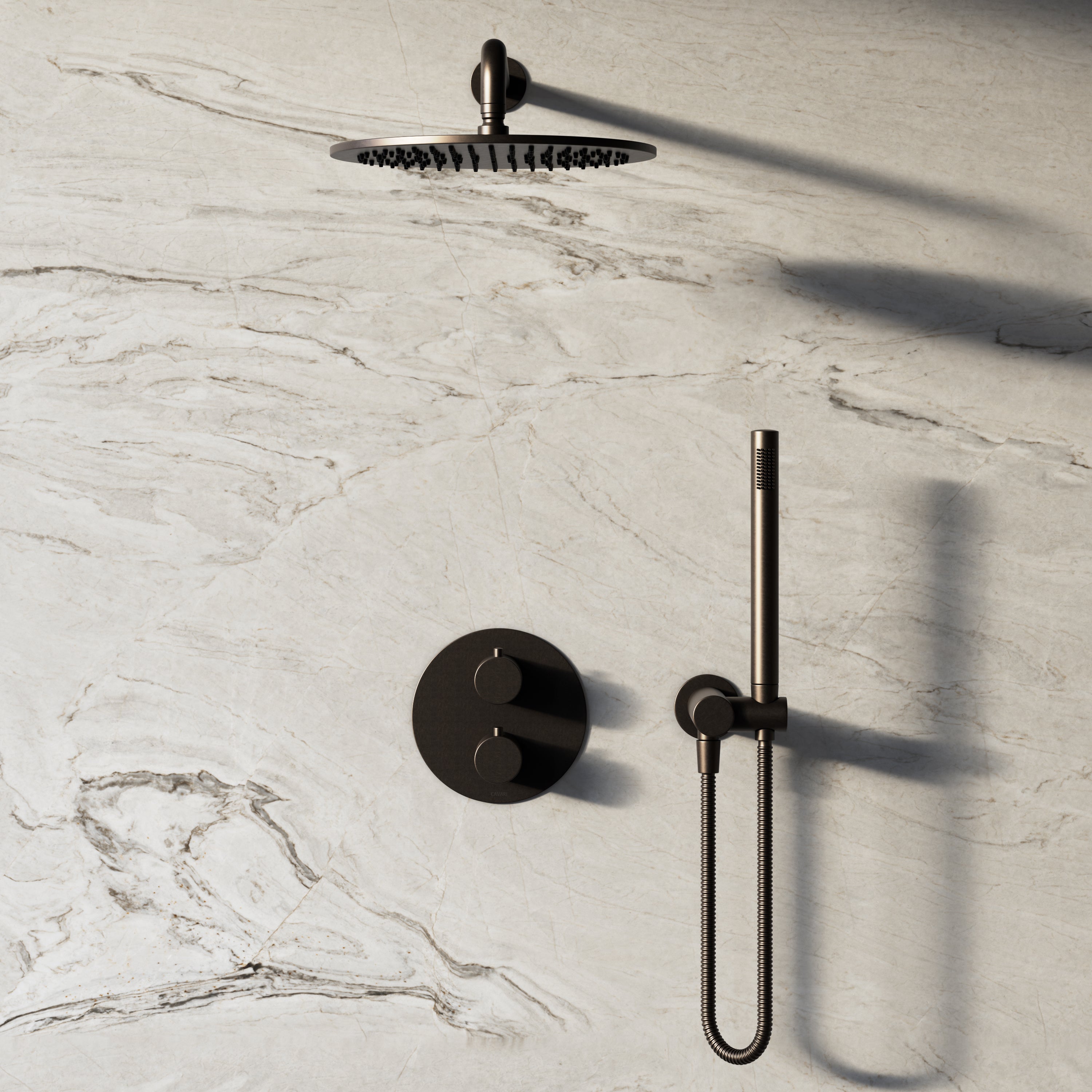 Image of Origin 2-Way Thermostatic Shower Set – Overhead & Angled Hand Shower