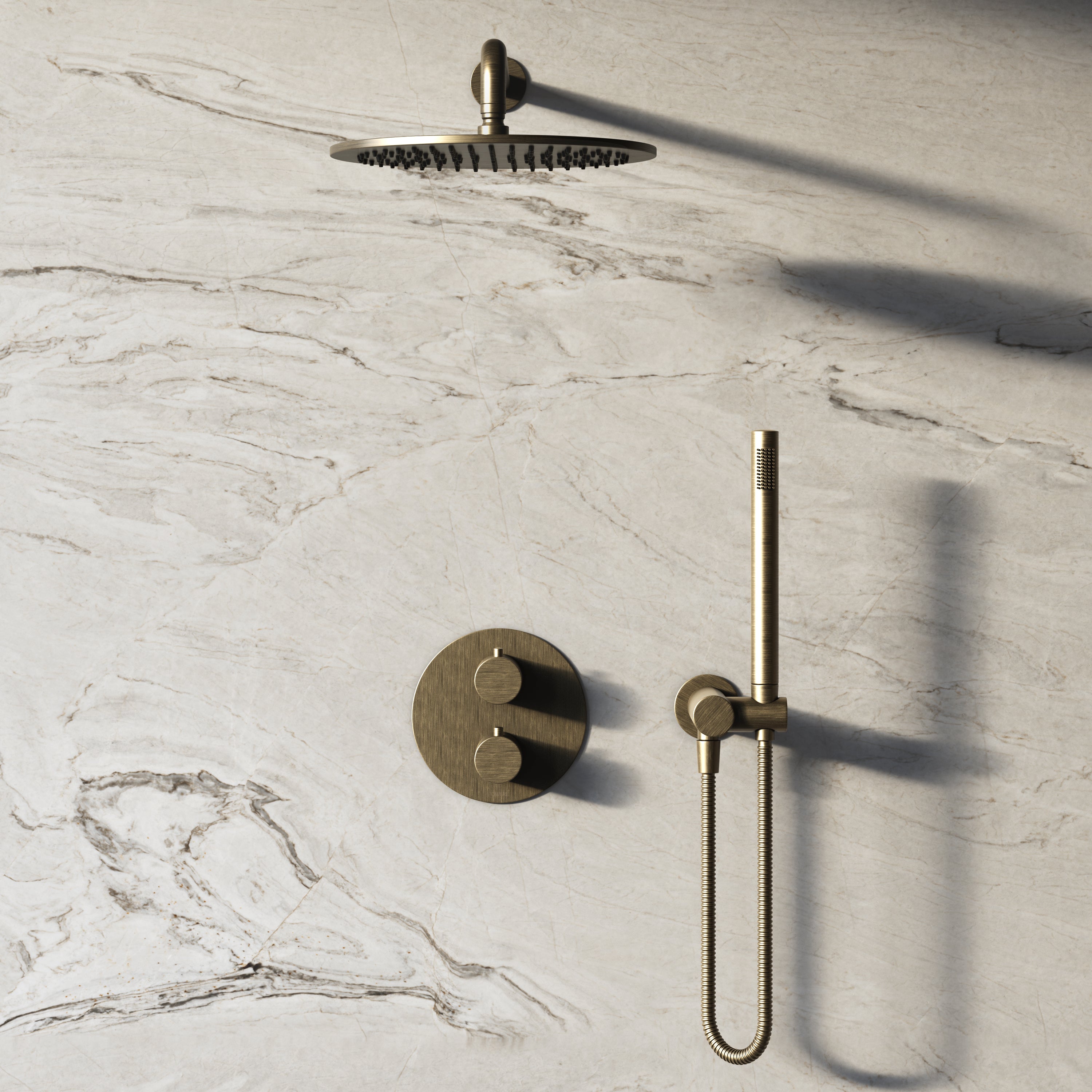 Image of Origin 2-Way Thermostatic Shower Set – Overhead & Angled Hand Shower