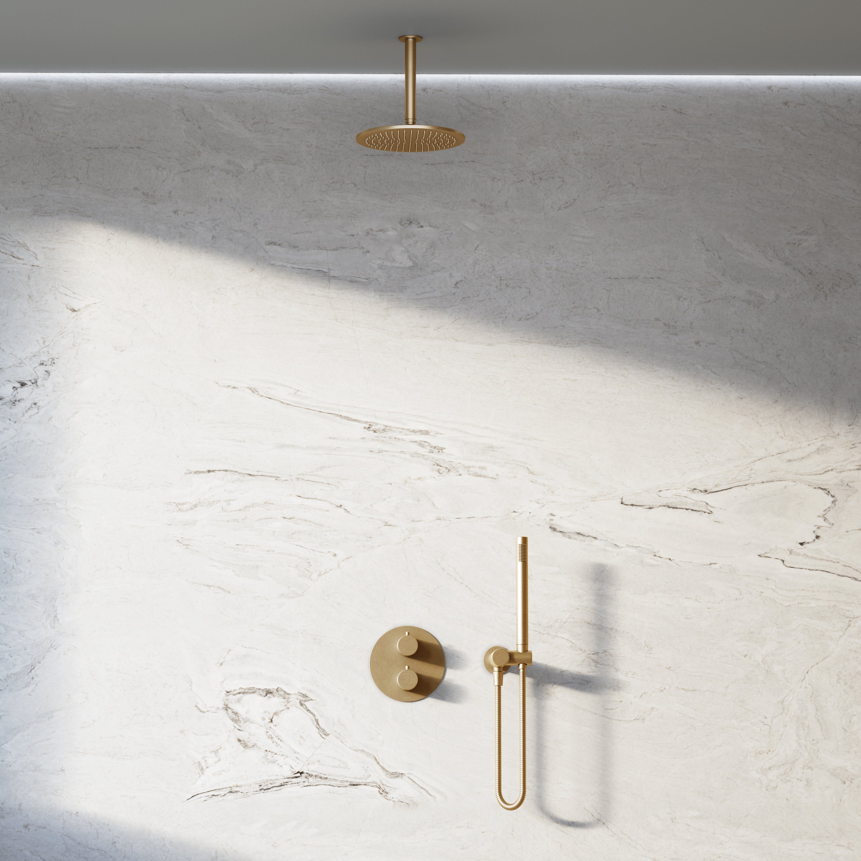 Image of Origin 2-Way Thermostatic Shower Set – Ceiling Mounted Overhead & Angled Hand Shower