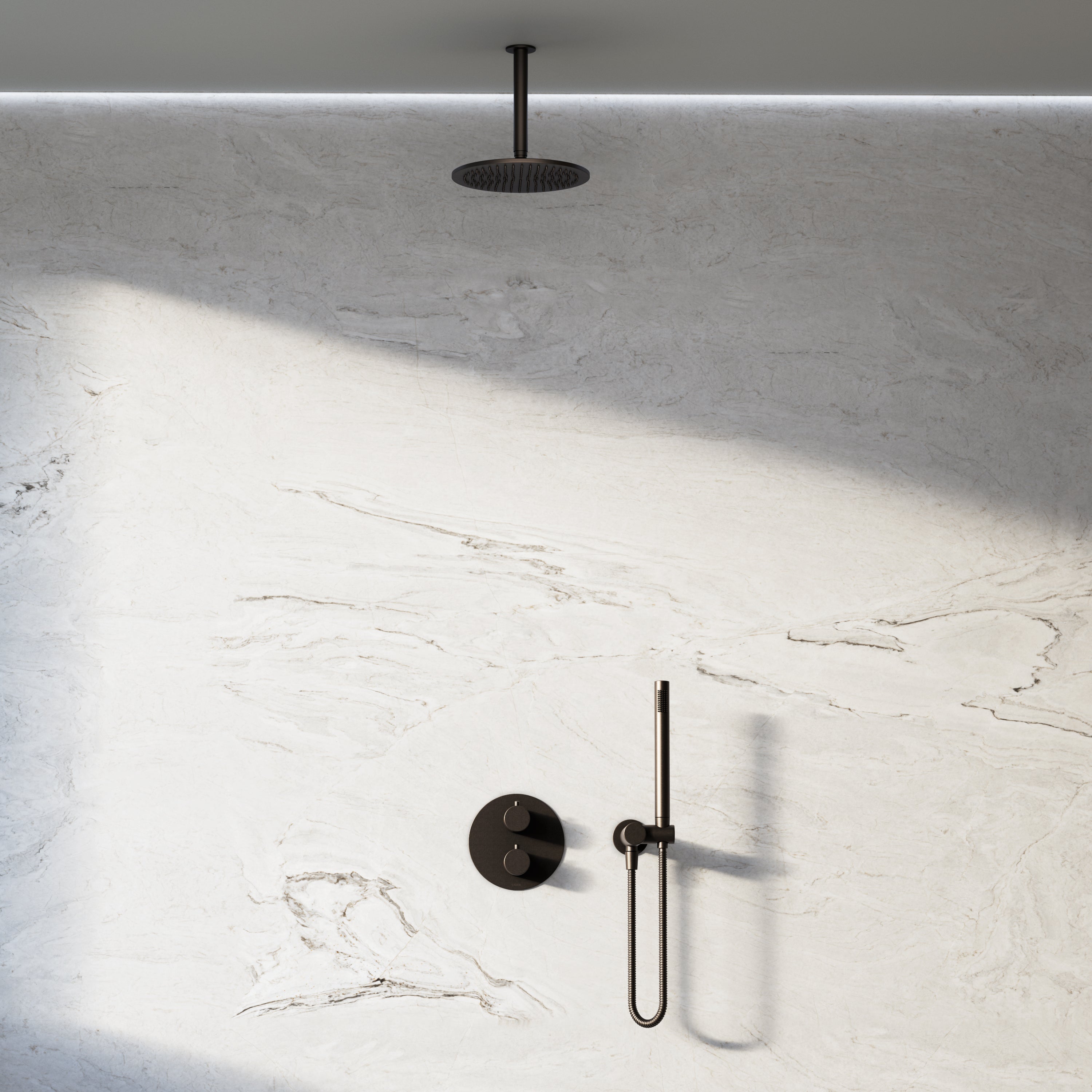 Image of Origin 2-Way Thermostatic Shower Set – Ceiling Mounted Overhead & Angled Hand Shower