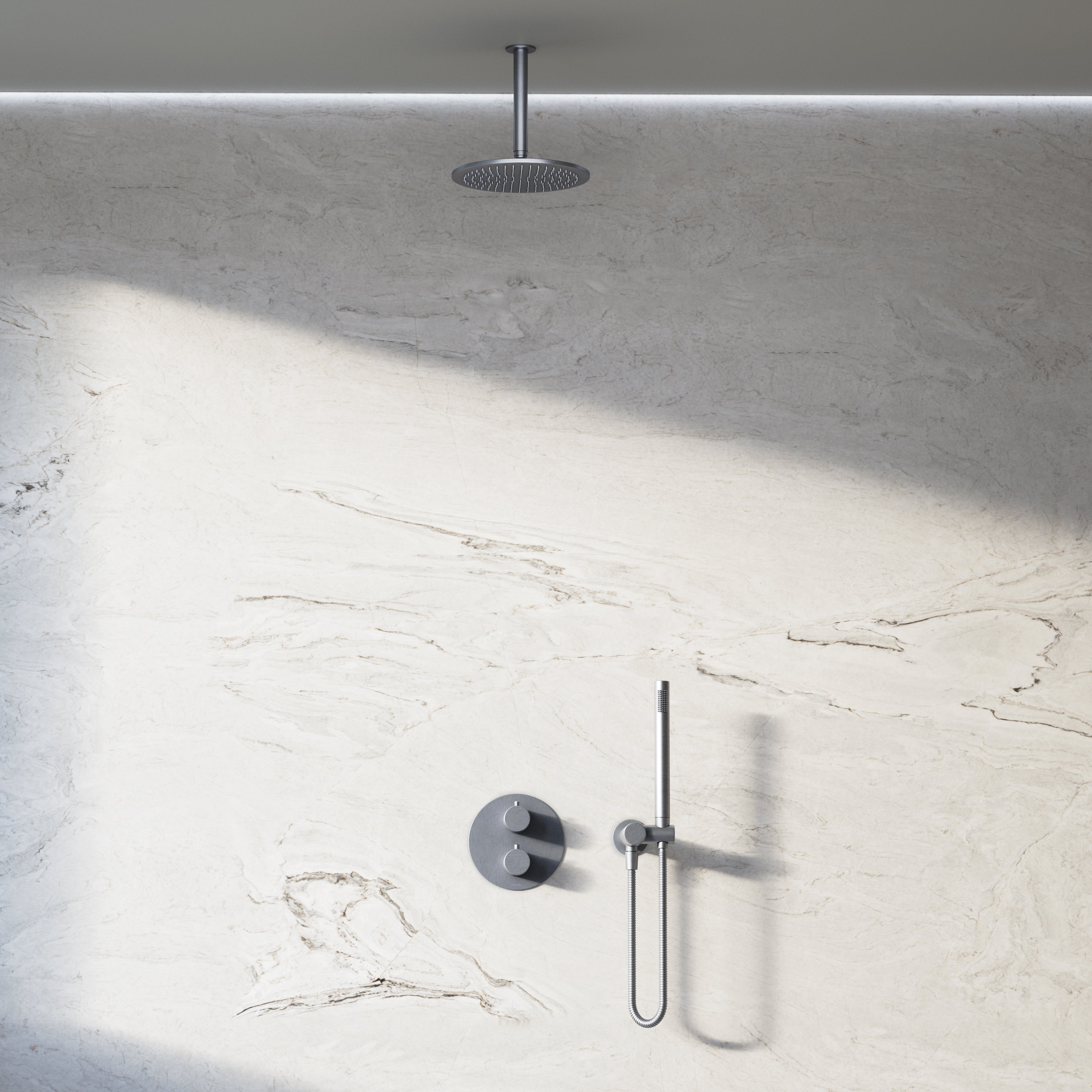 Image of Origin 2-Way Thermostatic Shower Set – Ceiling Mounted Overhead & Angled Hand Shower