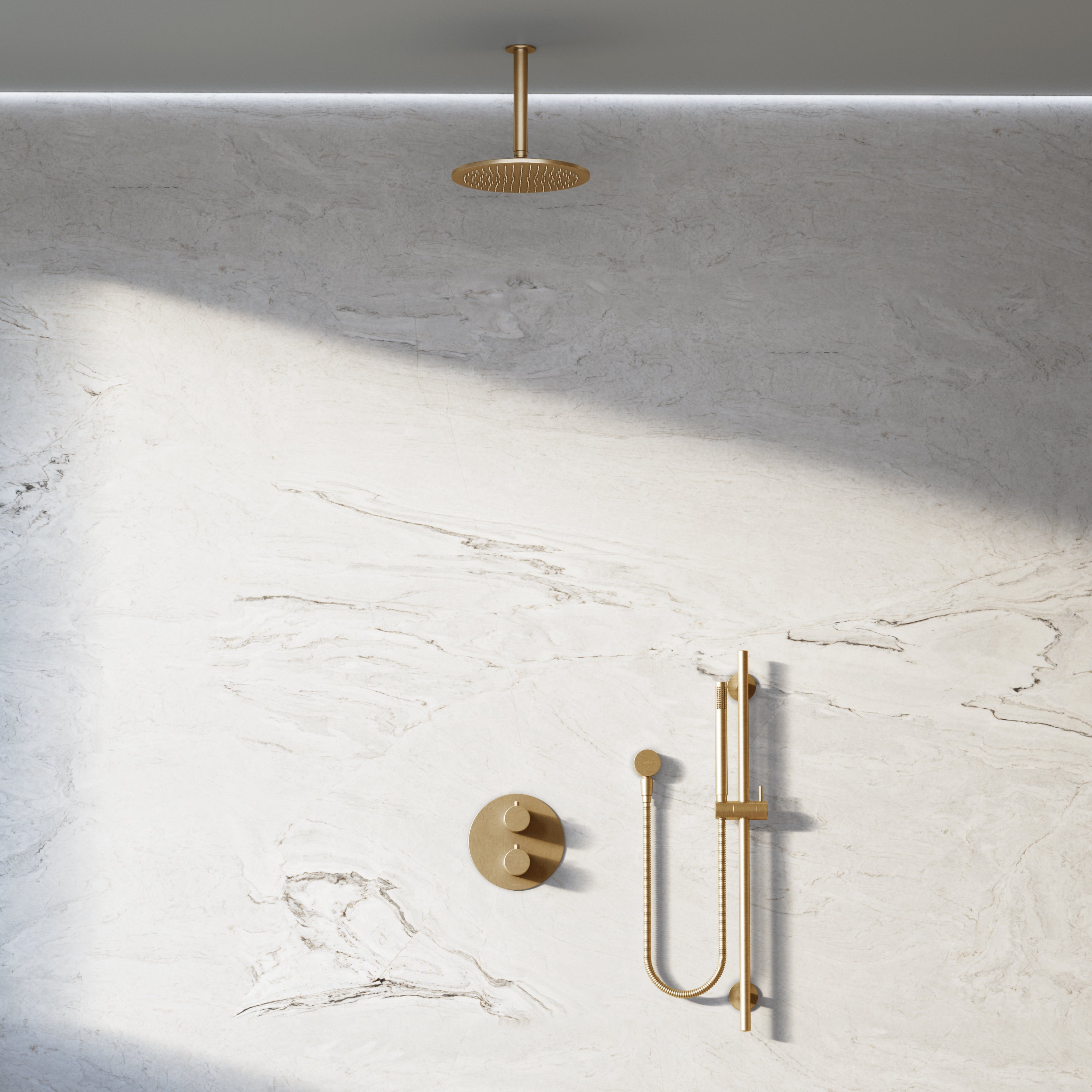 Image of Origin 2-Way Thermostatic Shower Set – Ceiling Mounted Overhead & Slide Rail Hand Shower