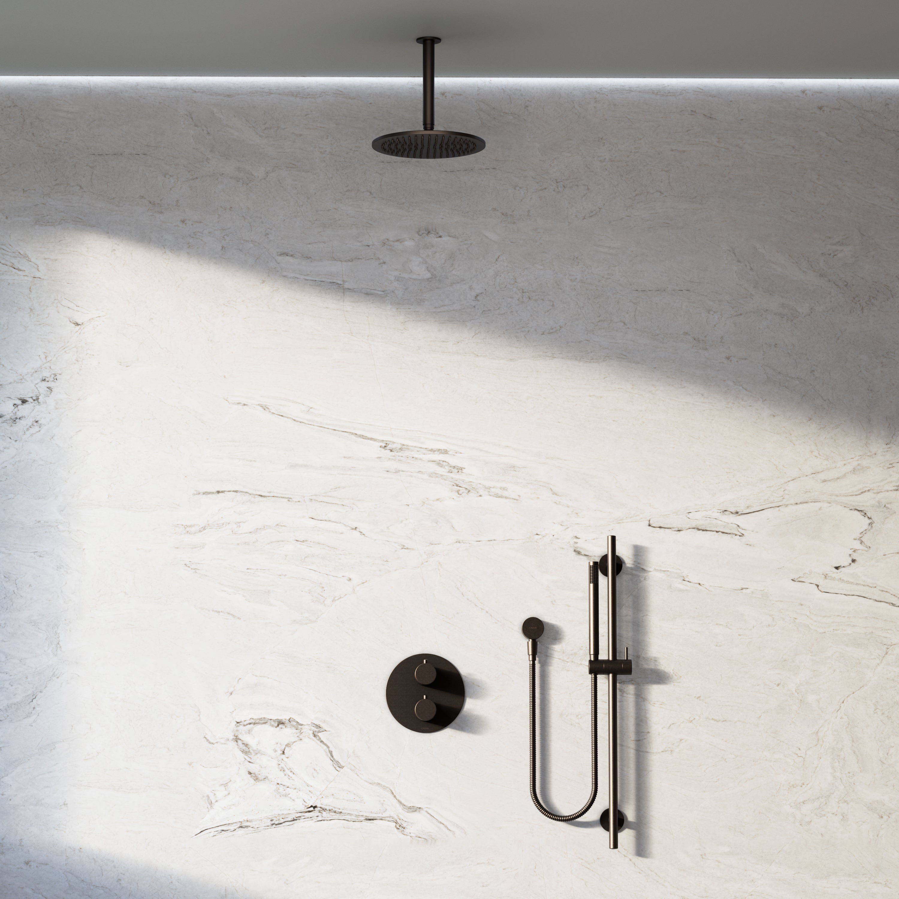 Image of Origin 2-Way Thermostatic Shower Set – Ceiling Mounted Overhead & Slide Rail Hand Shower