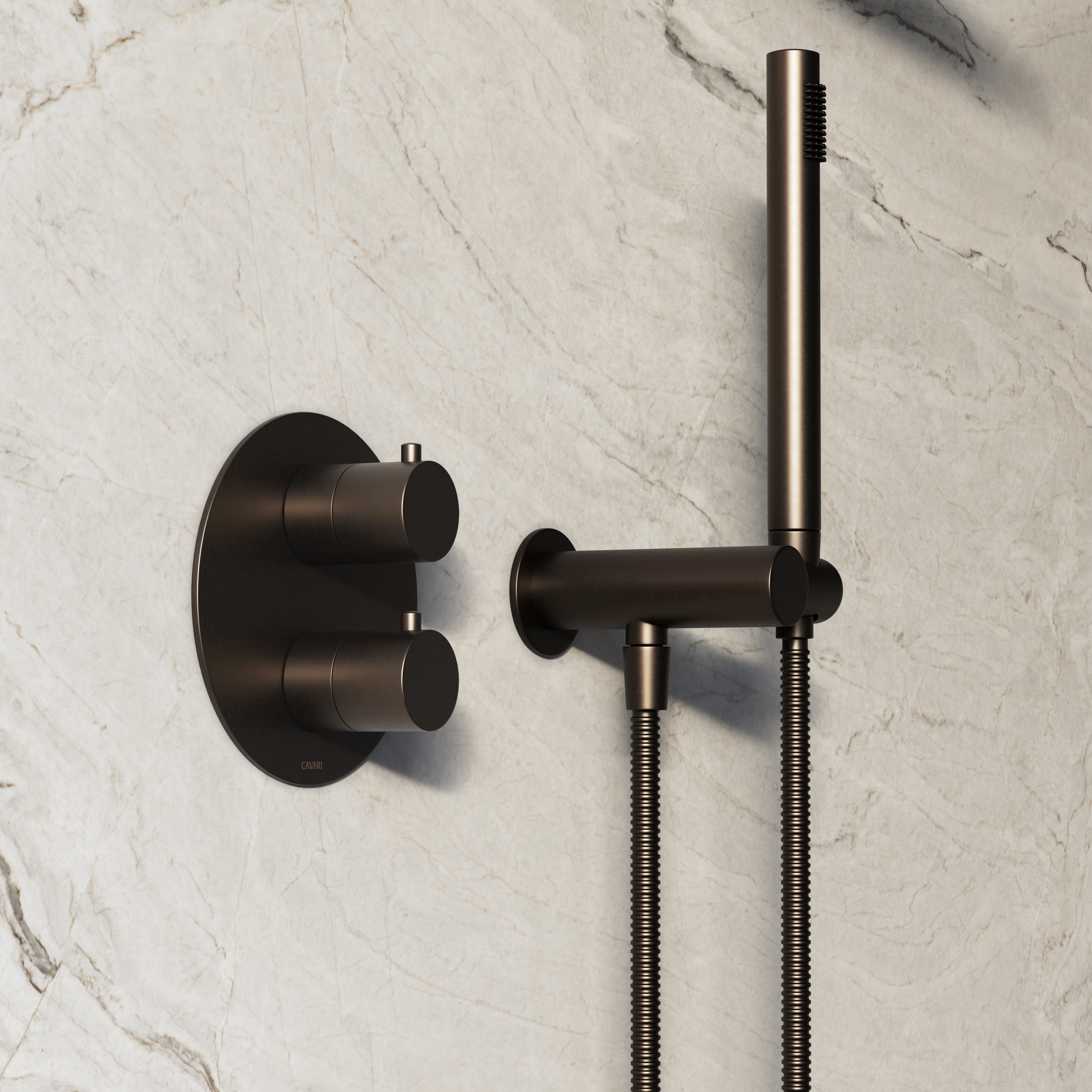 Image of Origin 3-Way Thermostatic Shower Set – Overhead, Angled Hand Shower & Short Spout