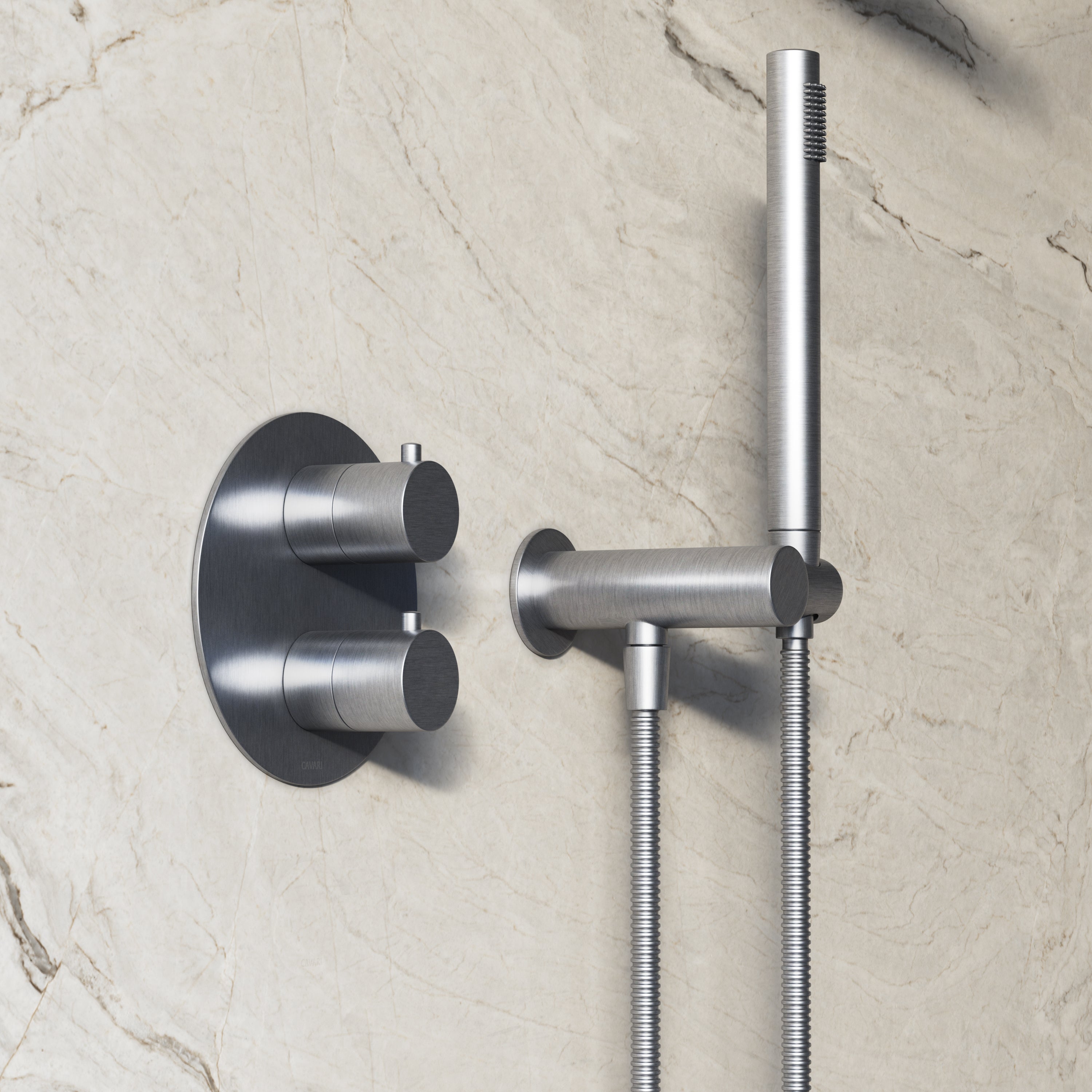 Image of Origin 3-Way Thermostatic Shower Set – Overhead, Angled Hand Shower & Short Spout