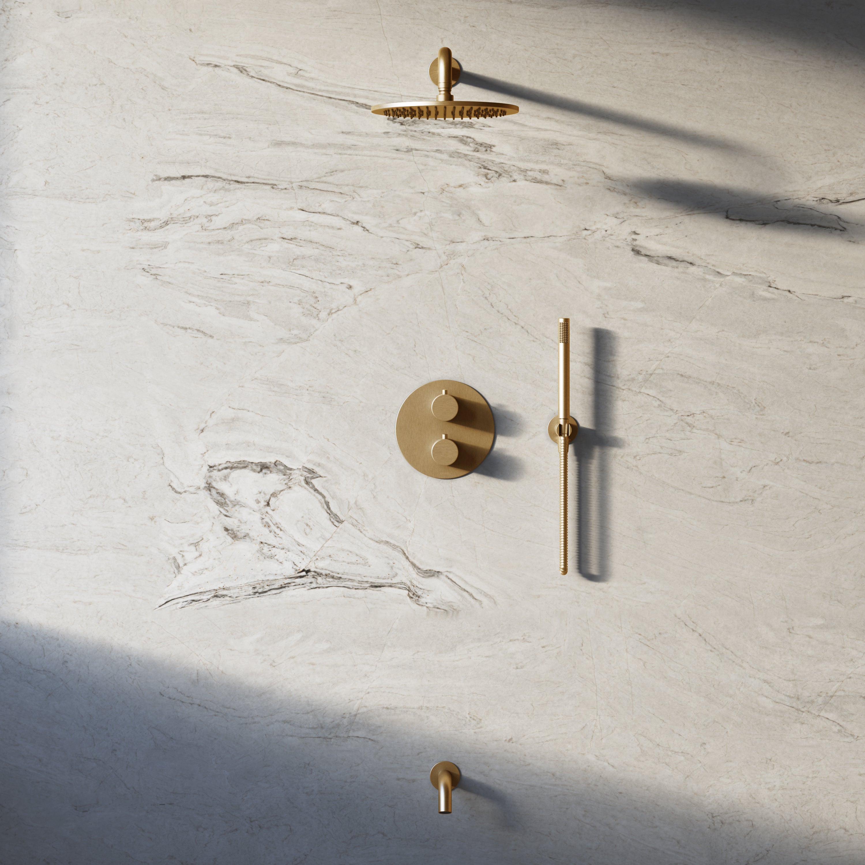 Image of Origin 3-Way Thermostatic Shower Set – Overhead, Straight Hand Shower & Short Spout