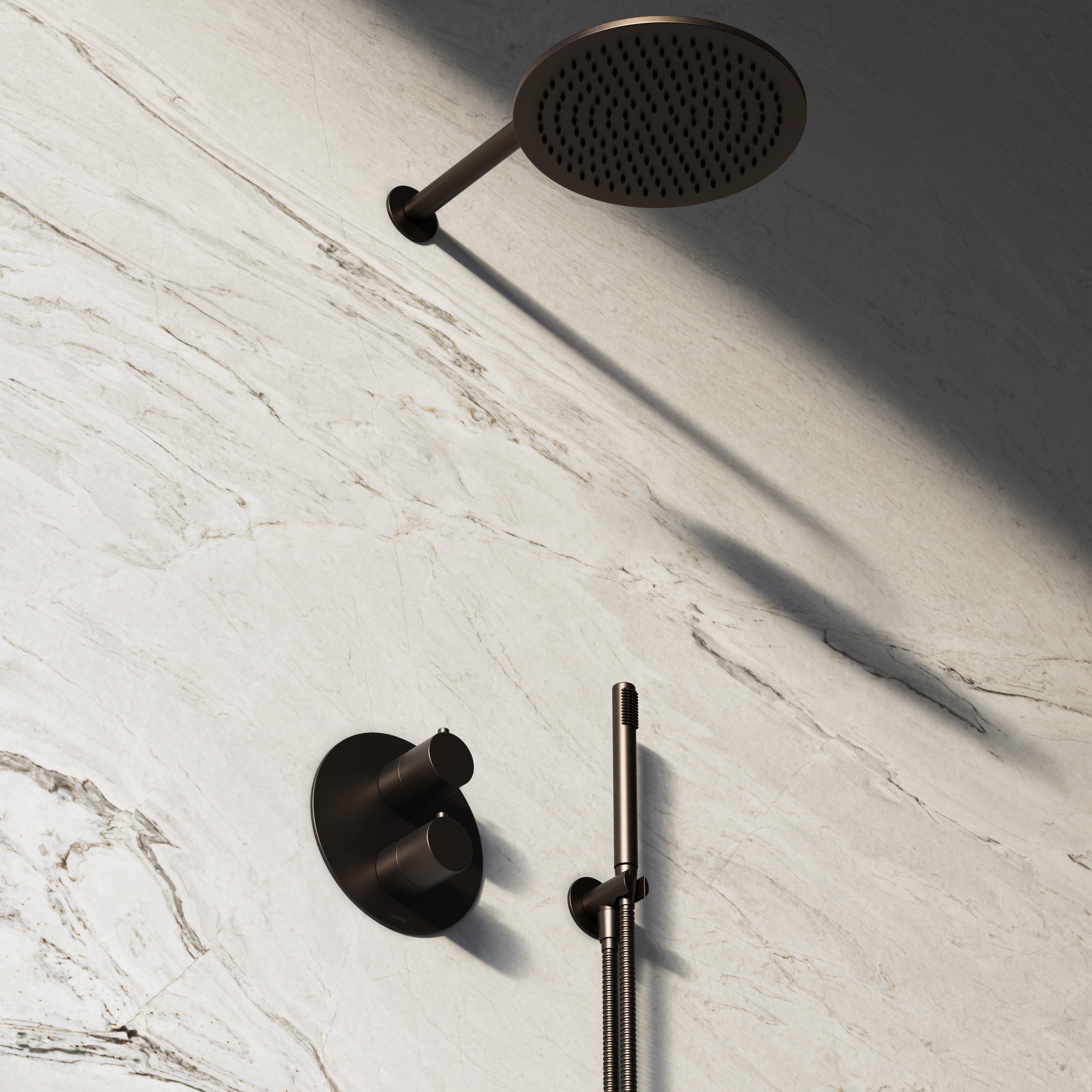 Image of Origin 3-Way Thermostatic Shower Set – Overhead, Straight Hand Shower & Short Spout