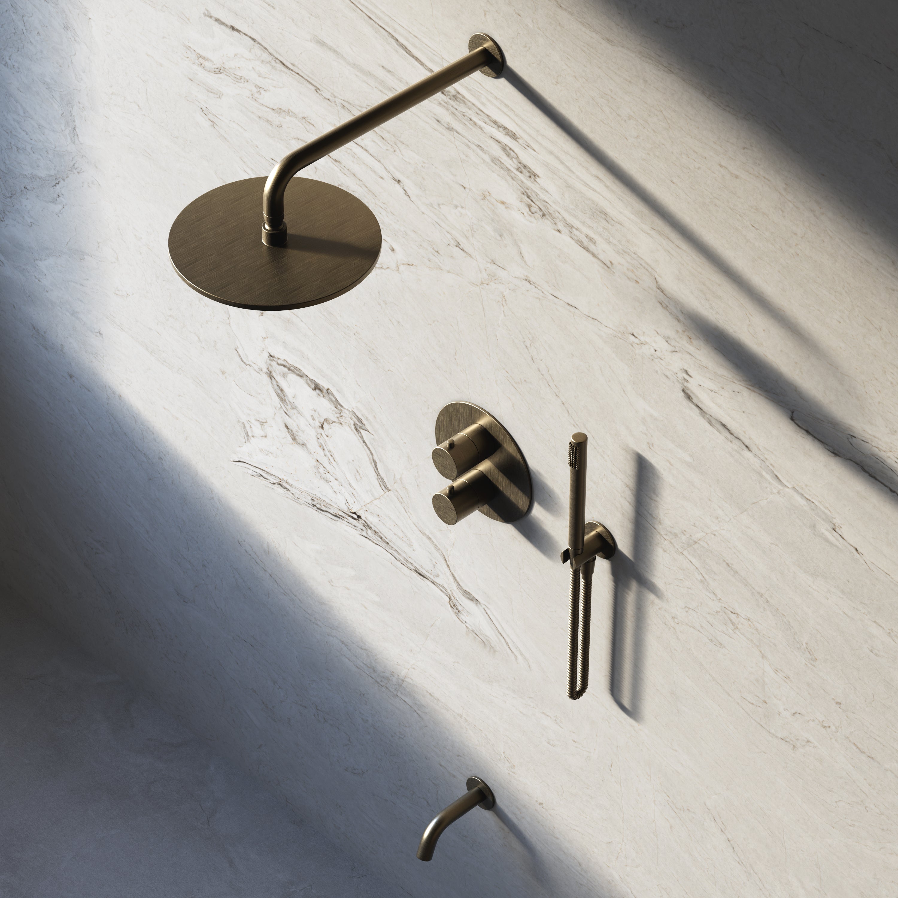 Image of Origin 3-Way Thermostatic Shower Set – Overhead, Straight Hand Shower & Short Spout