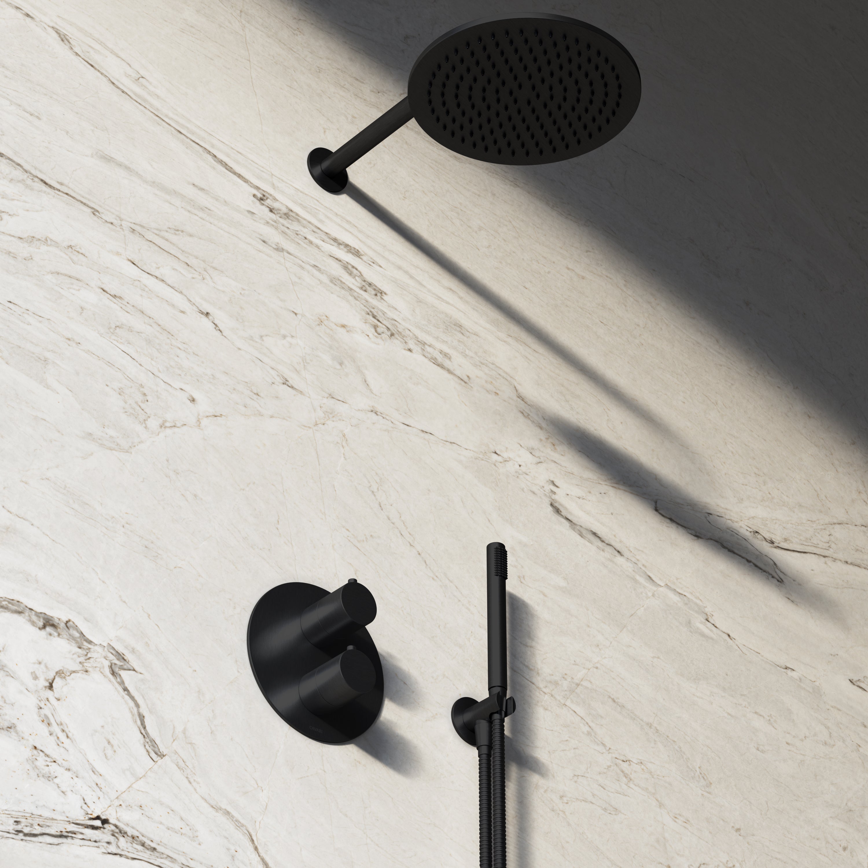Image of Origin 3-Way Thermostatic Shower Set – Overhead, Straight Hand Shower & Short Spout