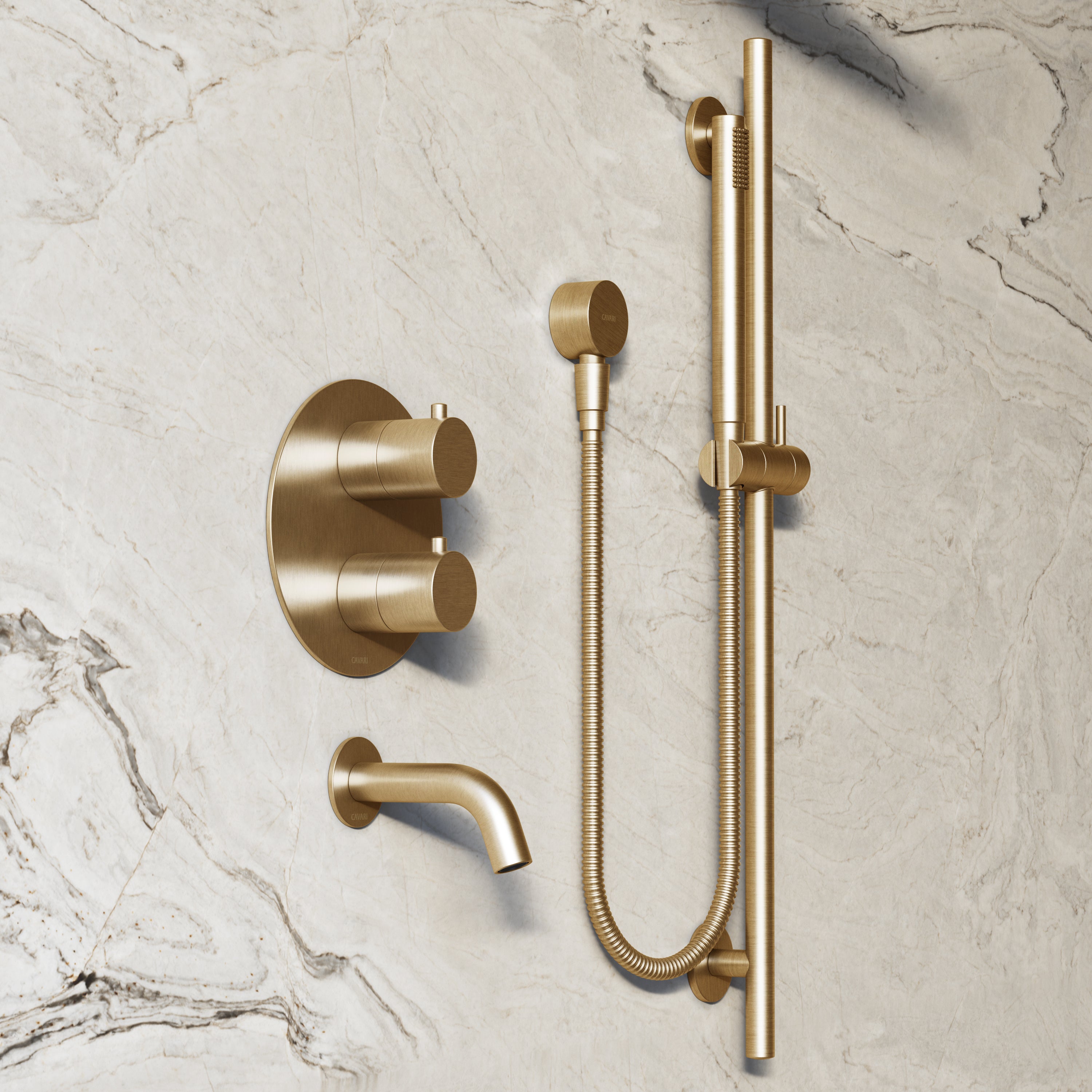 Image of Origin 3-Way Thermostatic Shower Set – Overhead, Slide Rail Hand Shower & Short Spout