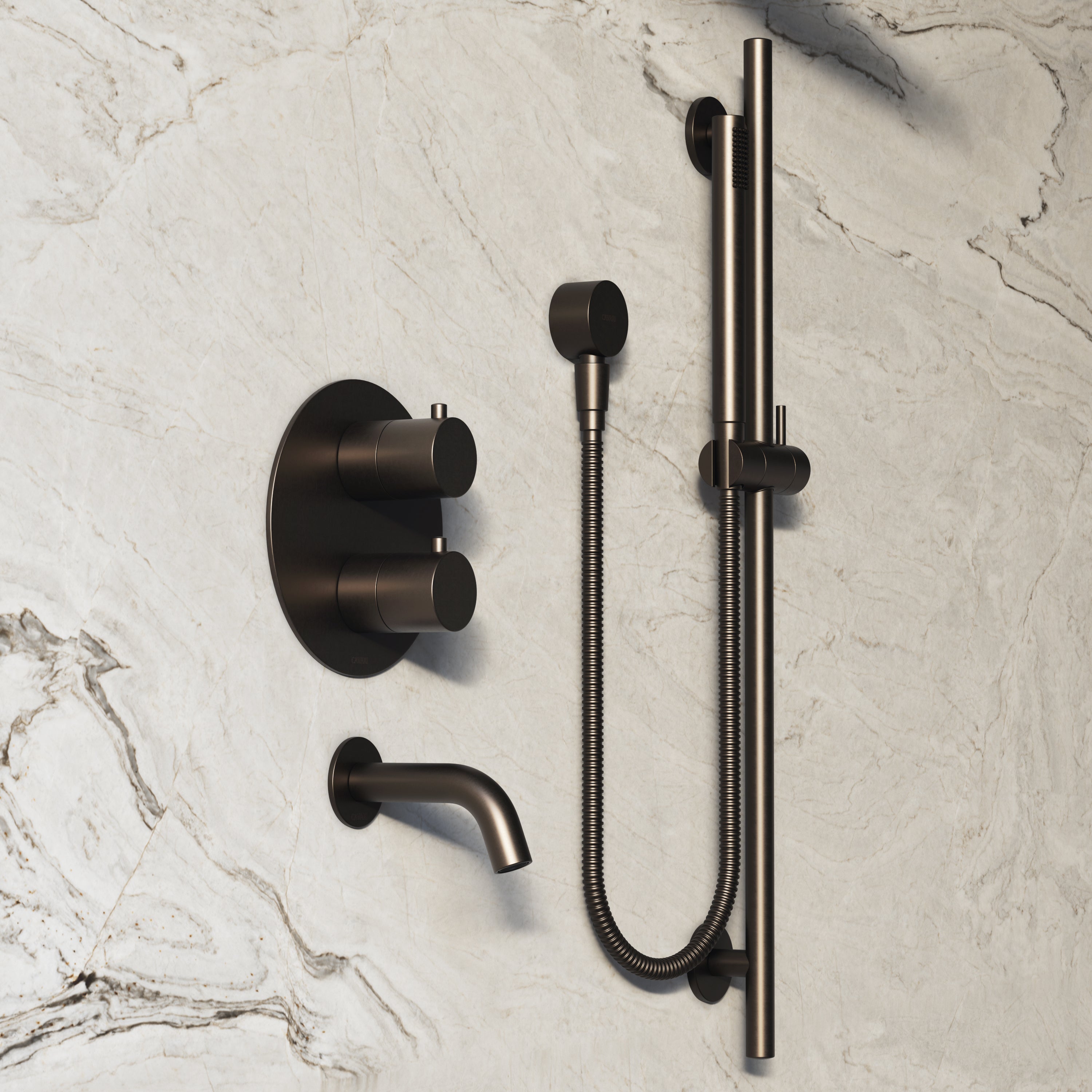 Image of Origin 3-Way Thermostatic Shower Set – Overhead, Slide Rail Hand Shower & Short Spout