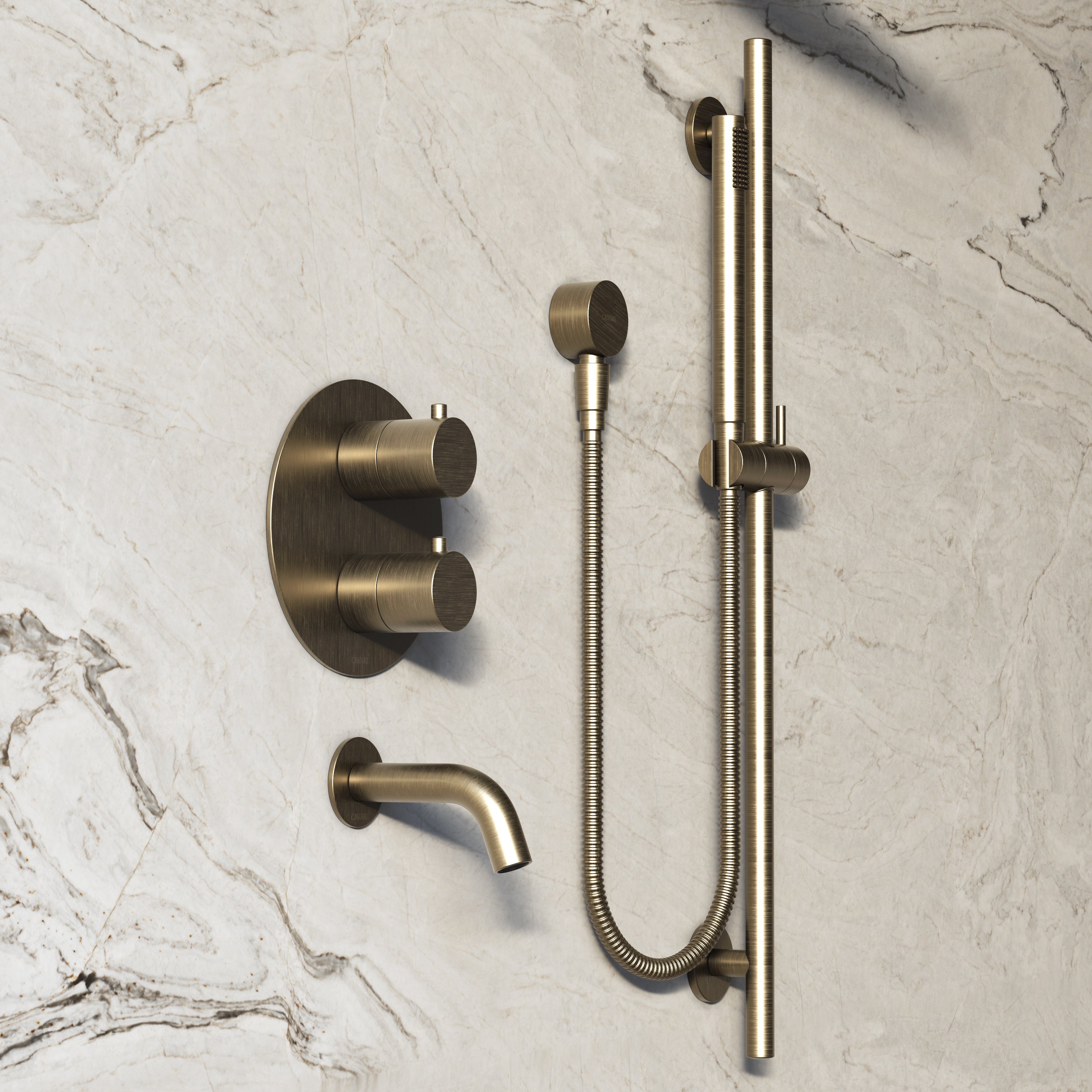 Image of Origin 3-Way Thermostatic Shower Set – Overhead, Slide Rail Hand Shower & Short Spout