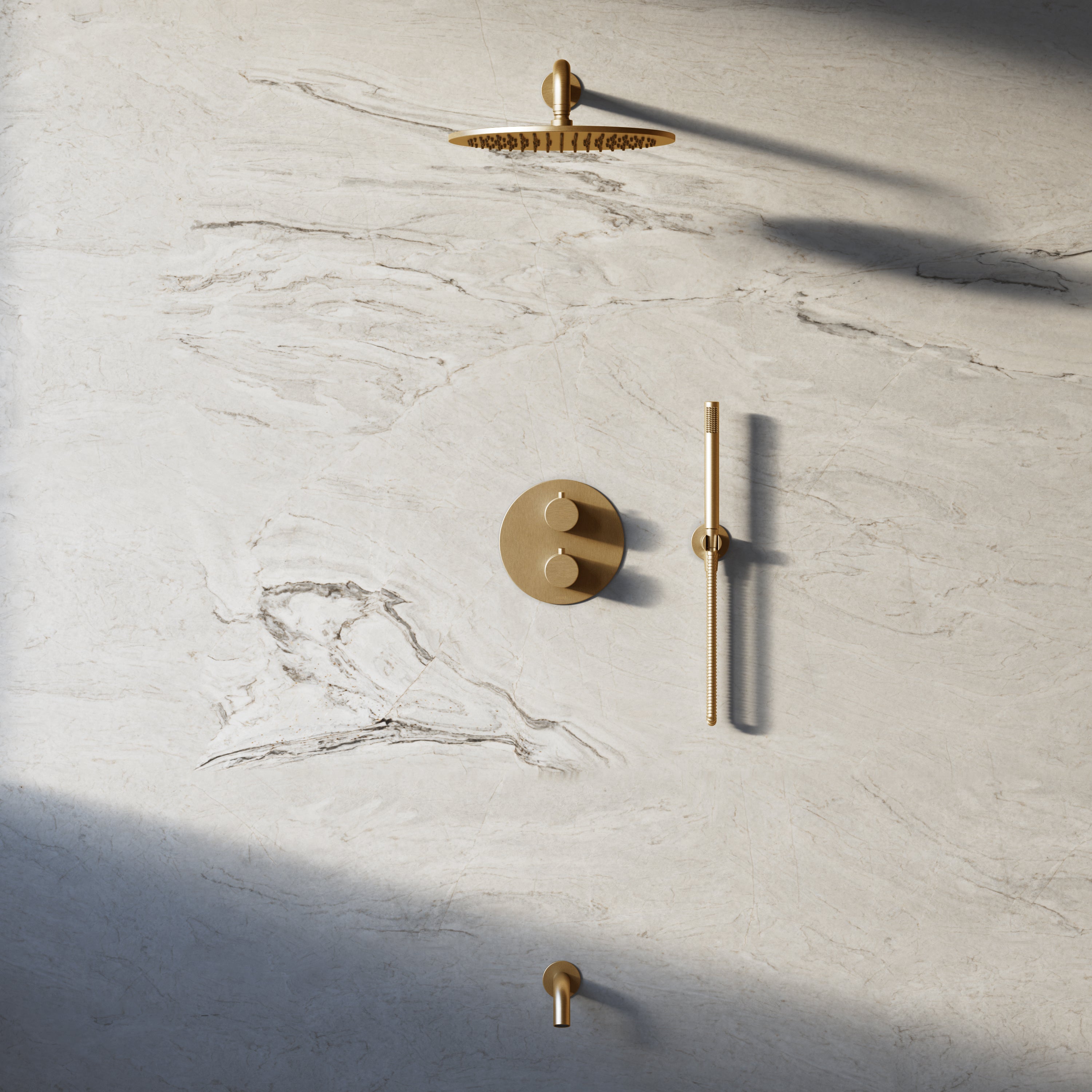 Image of Origin 3-Way Thermostatic Shower Set – Overhead, Straight Hand Shower & Short Spout