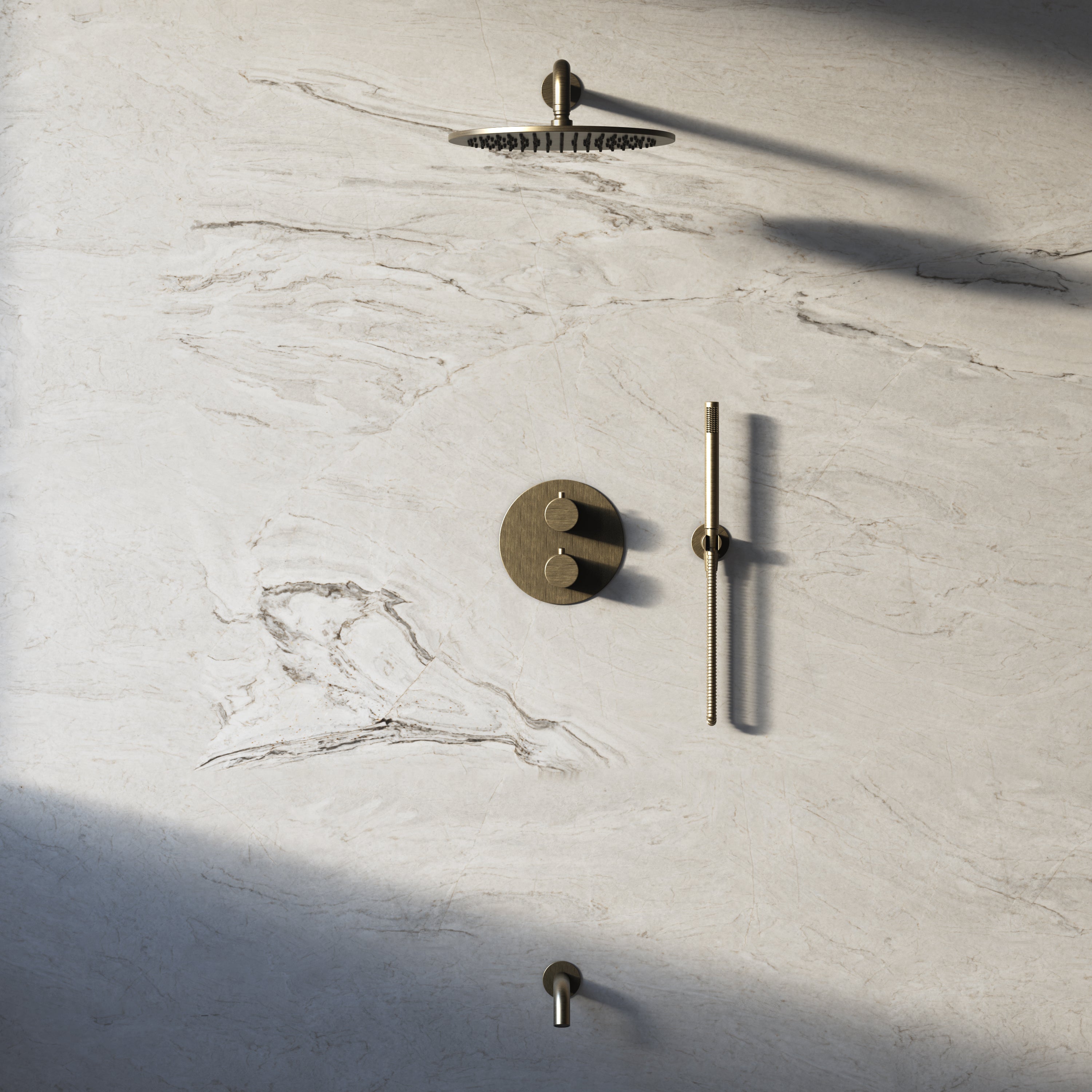 Image of Origin 3-Way Thermostatic Shower Set – Overhead, Straight Hand Shower & Short Spout