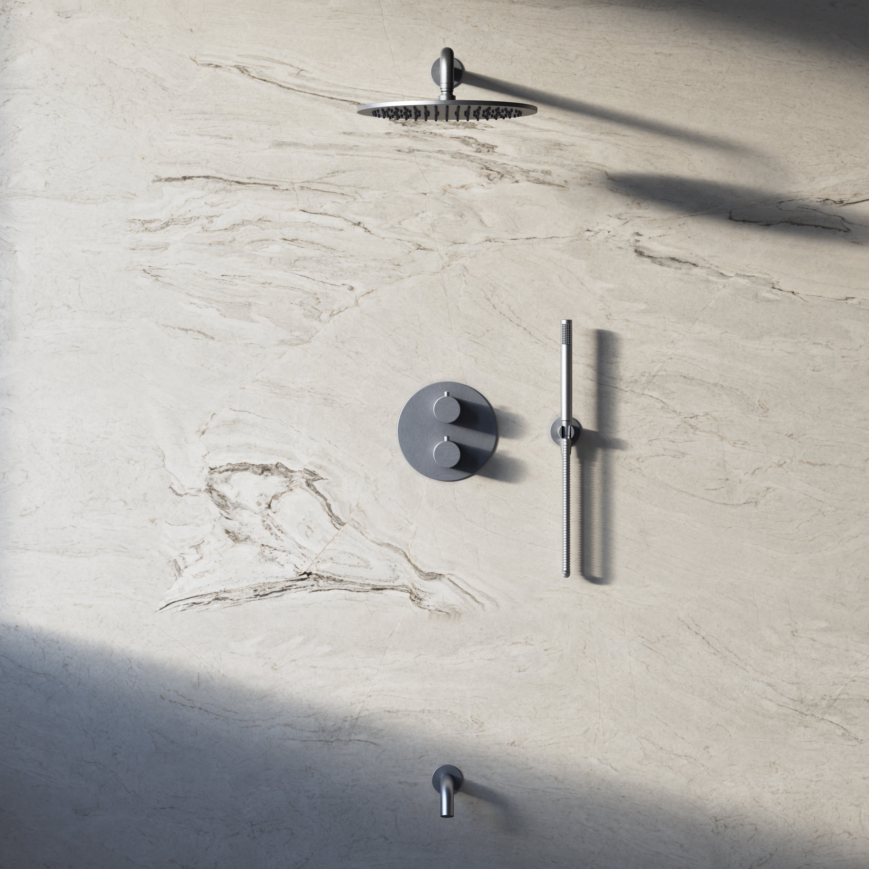 Image of Origin 3-Way Thermostatic Shower Set – Overhead, Straight Hand Shower & Short Spout