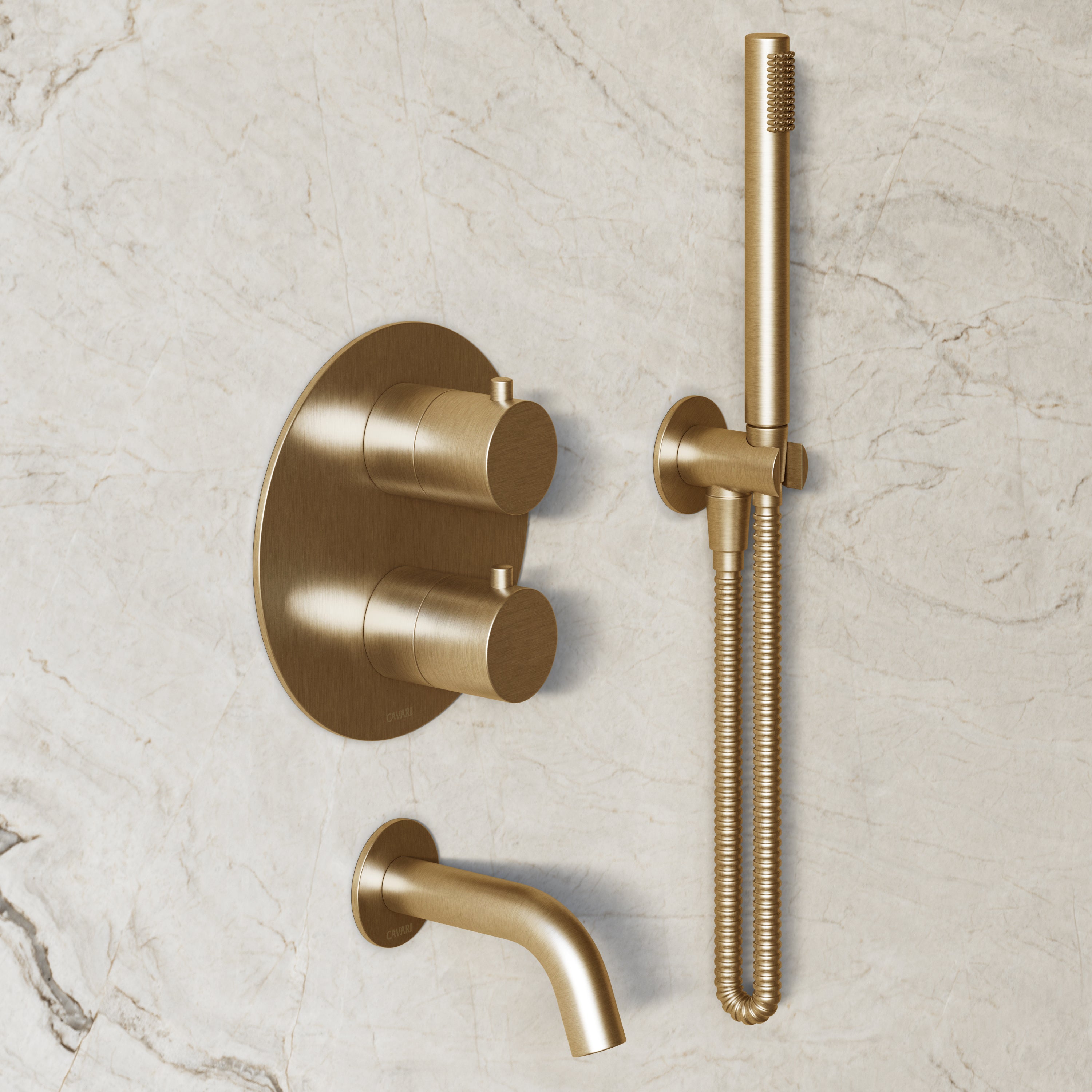 Image of Origin 3-Way Thermostatic Shower Set – Ceiling Mounted Overhead, Straight Hand Shower & Short Spout