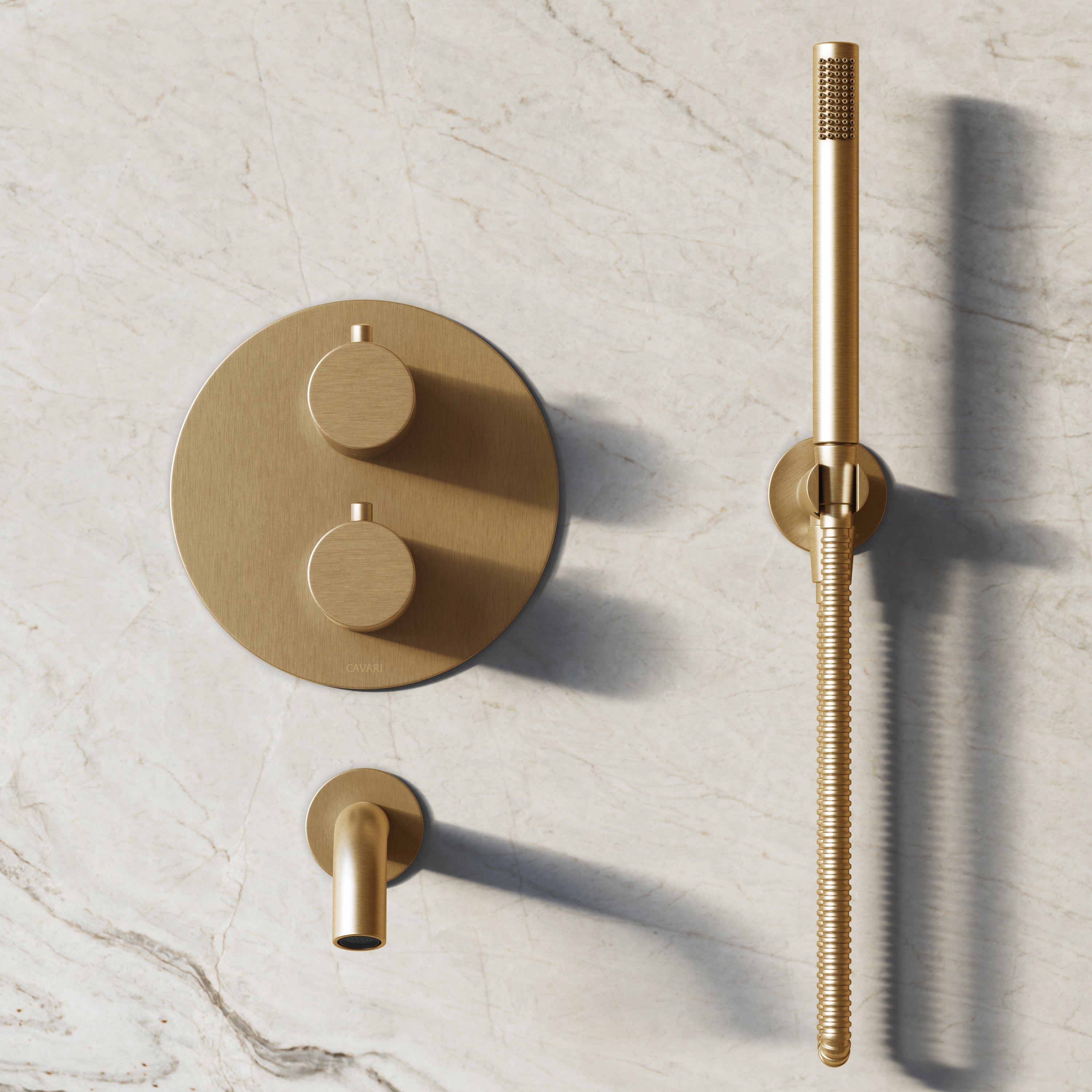 Image of Origin 3-Way Thermostatic Shower Set – Ceiling Mounted Overhead, Straight Hand Shower & Short Spout