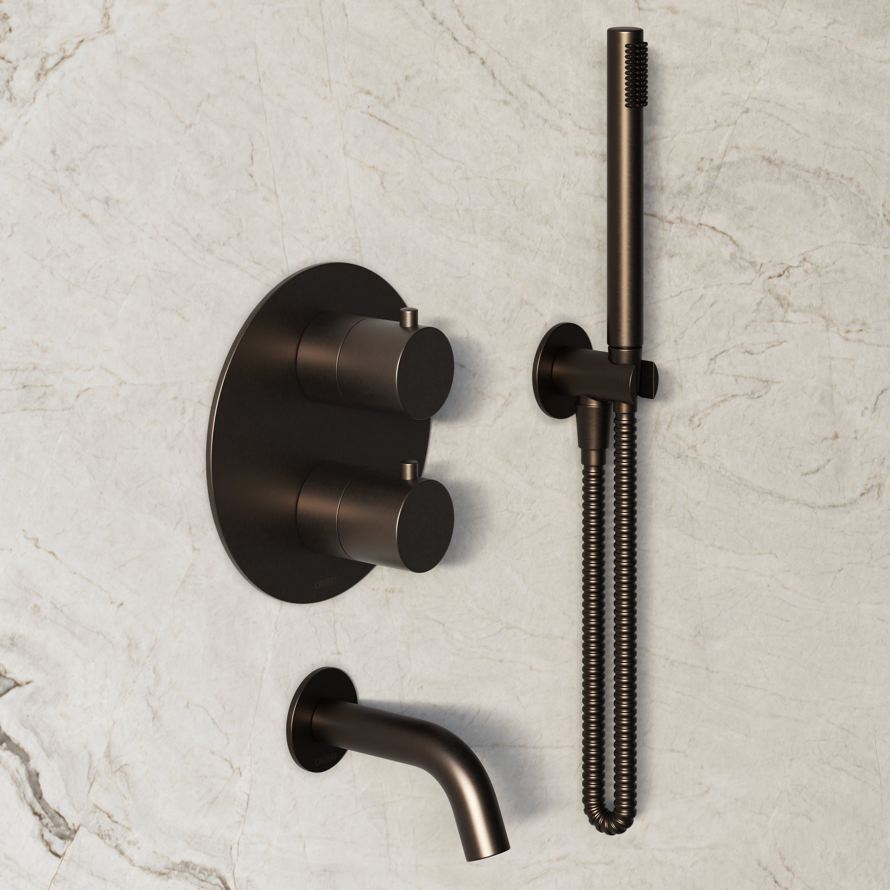 Image of Origin 3-Way Thermostatic Shower Set – Ceiling Mounted Overhead, Straight Hand Shower & Short Spout