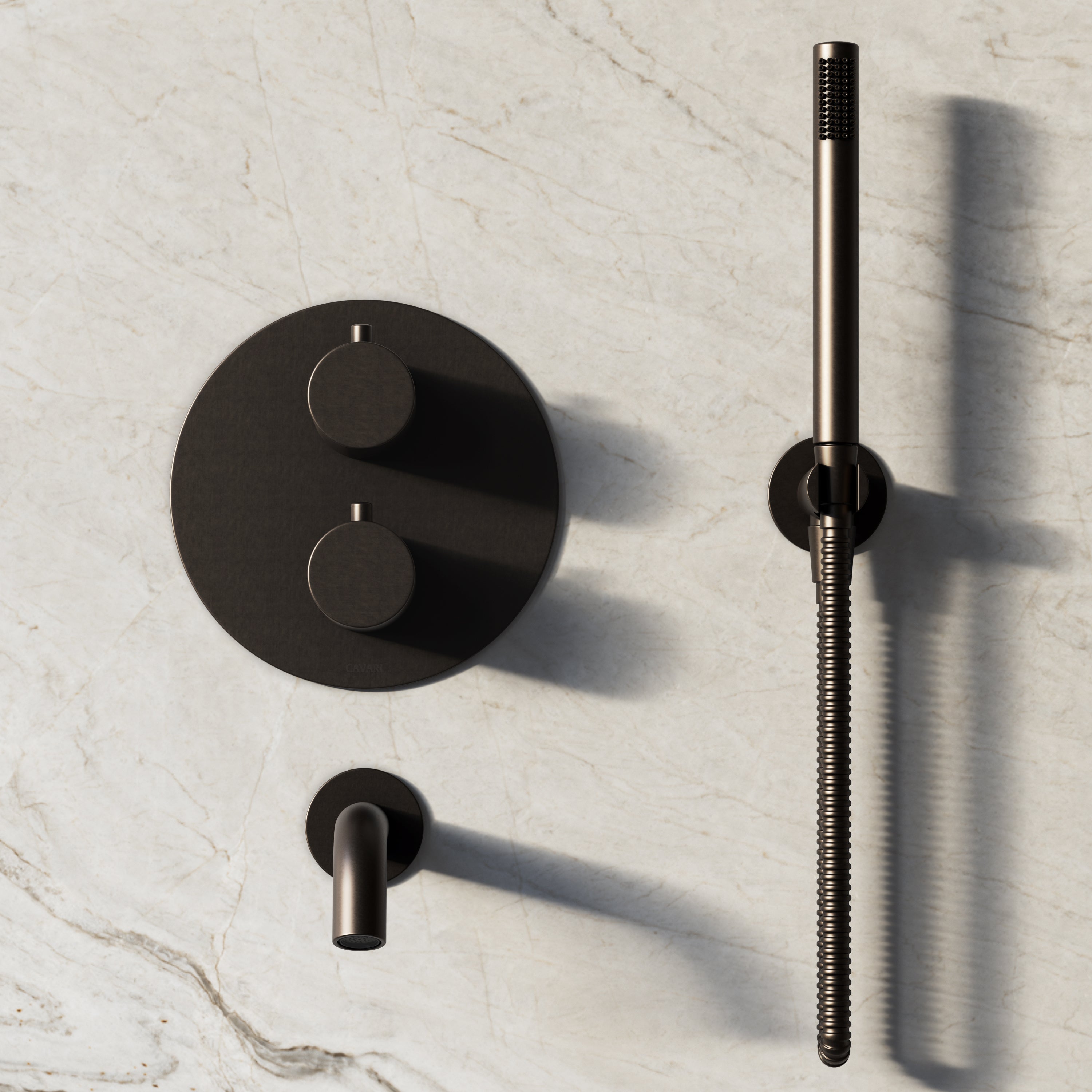 Image of Origin 3-Way Thermostatic Shower Set – Ceiling Mounted Overhead, Straight Hand Shower & Short Spout