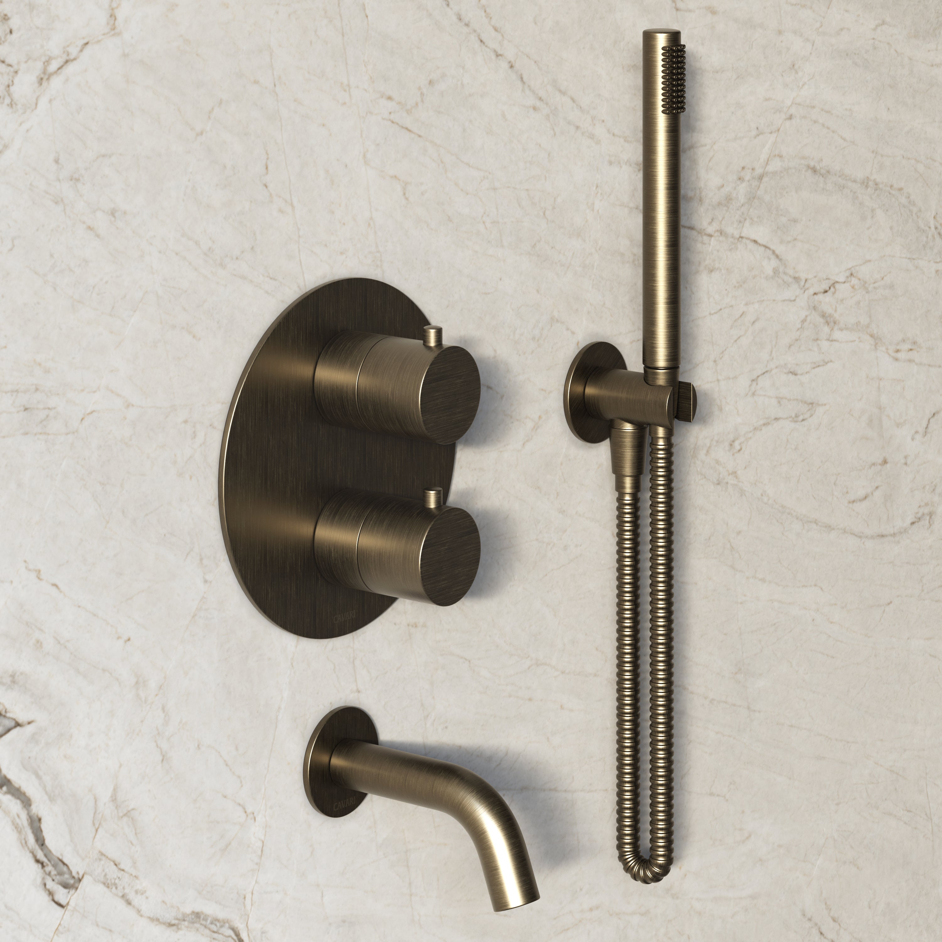 Image of Origin 3-Way Thermostatic Shower Set – Ceiling Mounted Overhead, Straight Hand Shower & Short Spout