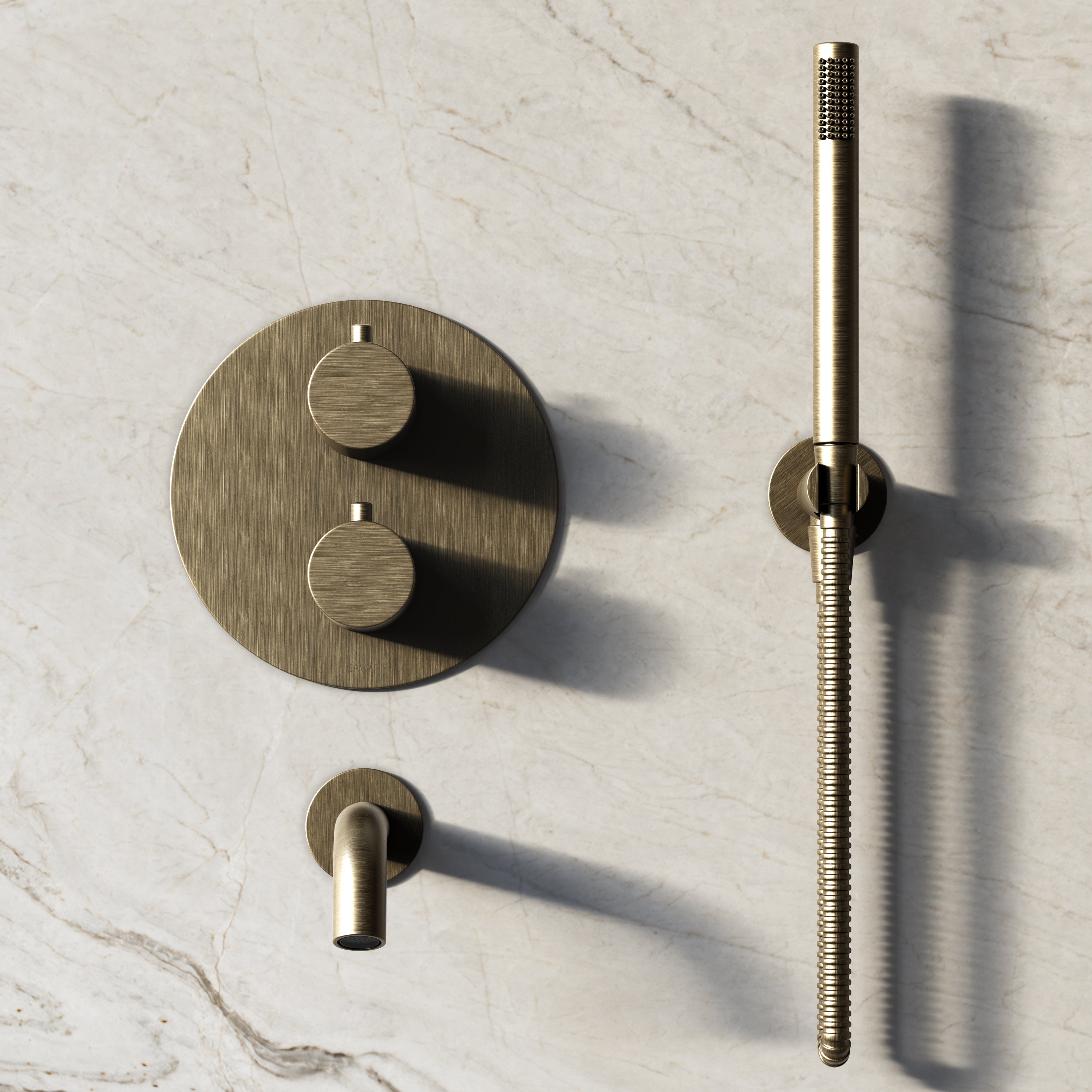 Image of Origin 3-Way Thermostatic Shower Set – Ceiling Mounted Overhead, Straight Hand Shower & Short Spout