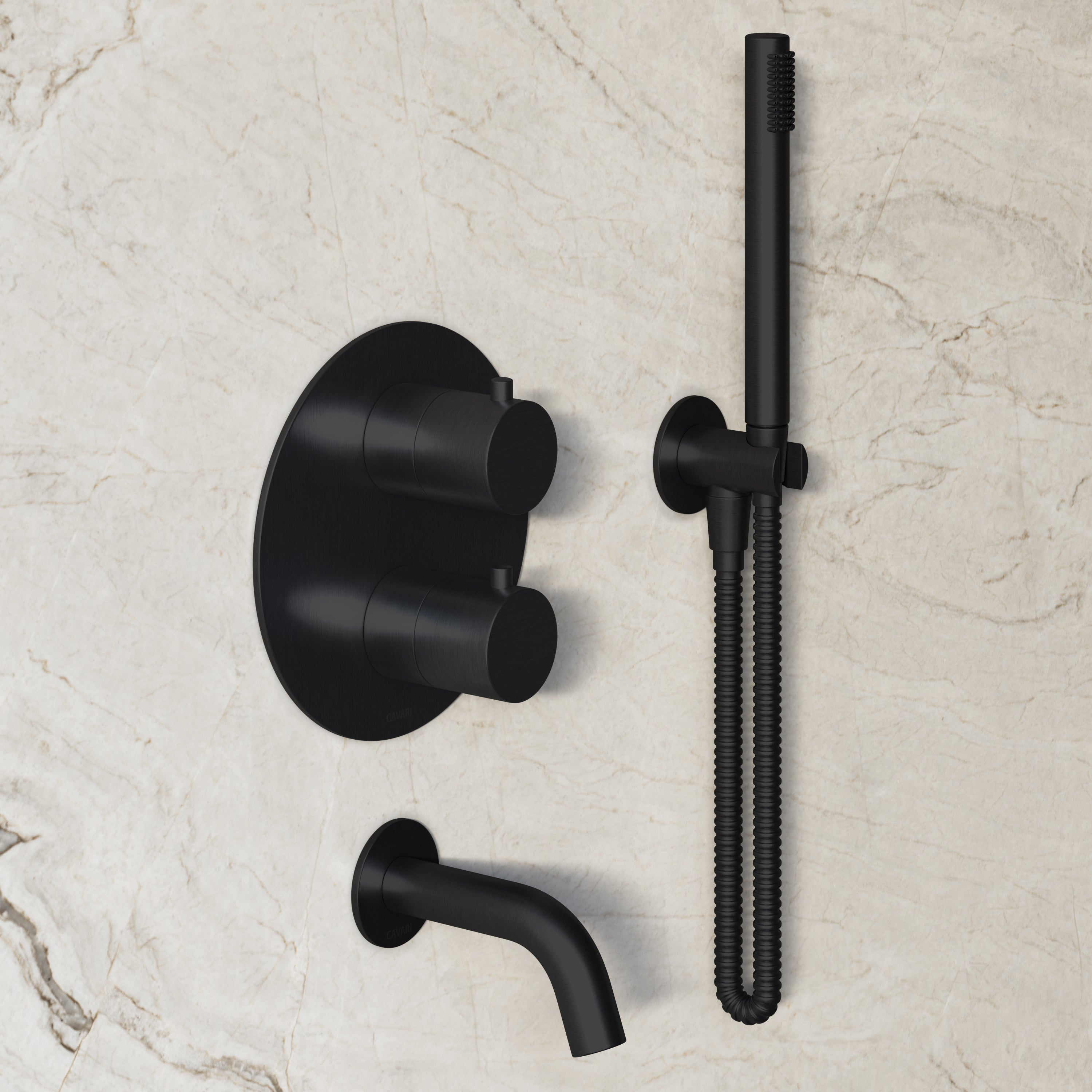Image of Origin 3-Way Thermostatic Shower Set – Ceiling Mounted Overhead, Straight Hand Shower & Short Spout